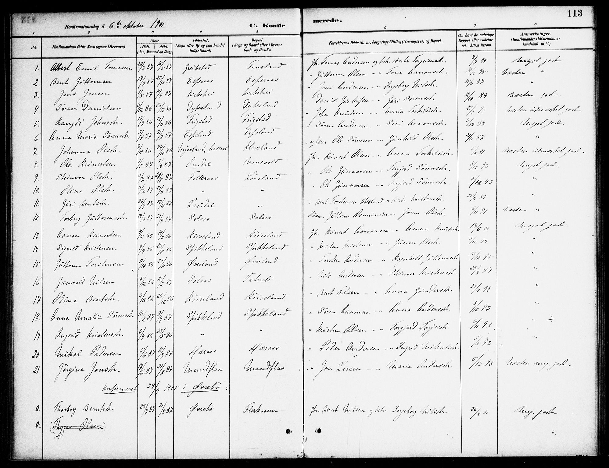 Bjelland sokneprestkontor, SAK/1111-0005/F/Fa/Fab/L0004: Parish register (official) no. A 4, 1887-1920, p. 113