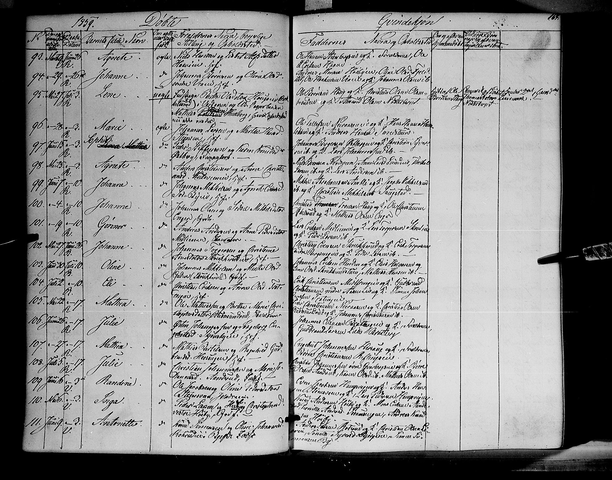 Ringsaker prestekontor, AV/SAH-PREST-014/K/Ka/L0009: Parish register (official) no. 9, 1850-1860, p. 164