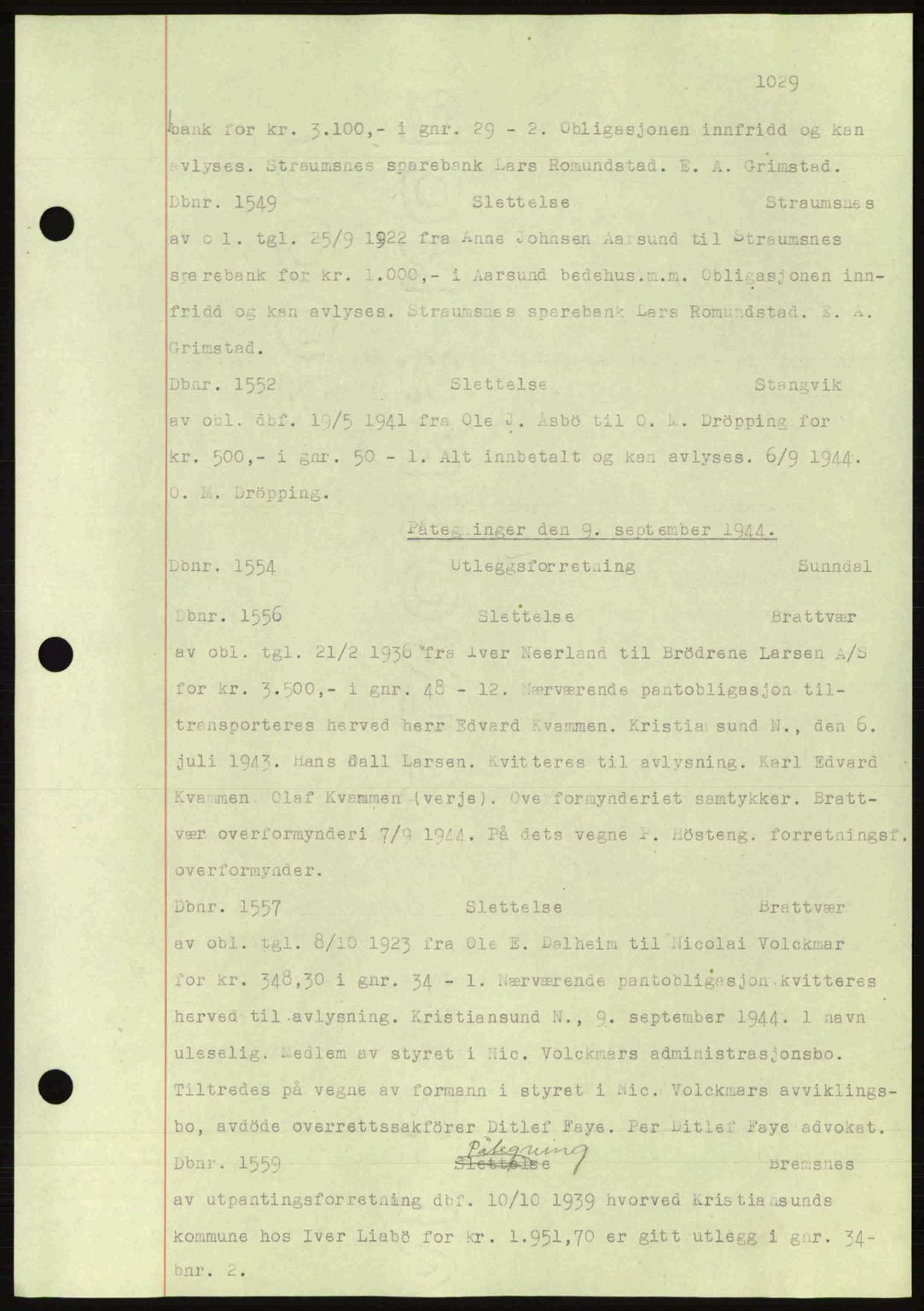 Nordmøre sorenskriveri, AV/SAT-A-4132/1/2/2Ca: Mortgage book no. C81, 1940-1945, Diary no: : 1549/1944