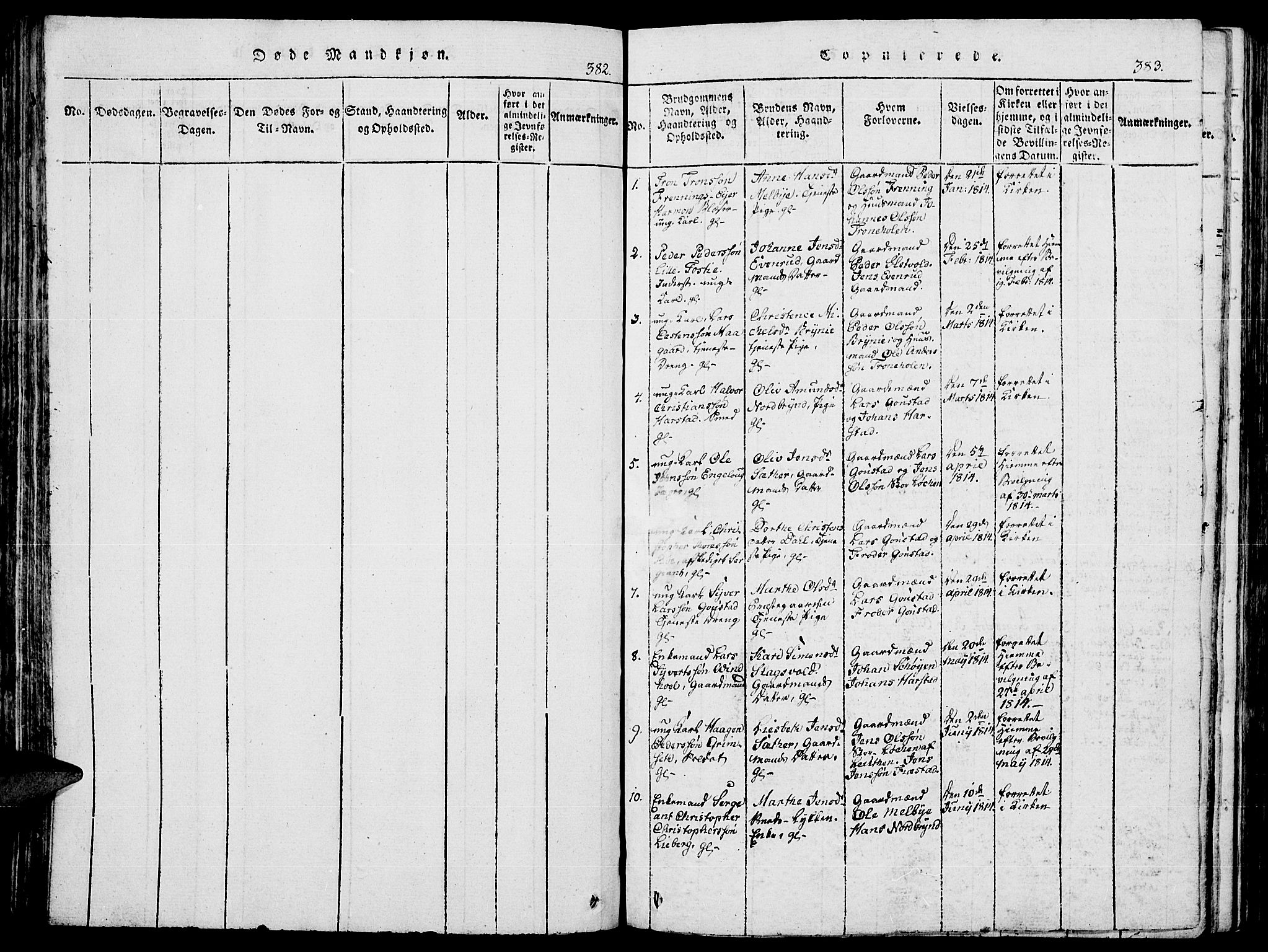 Romedal prestekontor, SAH/PREST-004/K/L0002: Parish register (official) no. 2, 1814-1828, p. 382-383