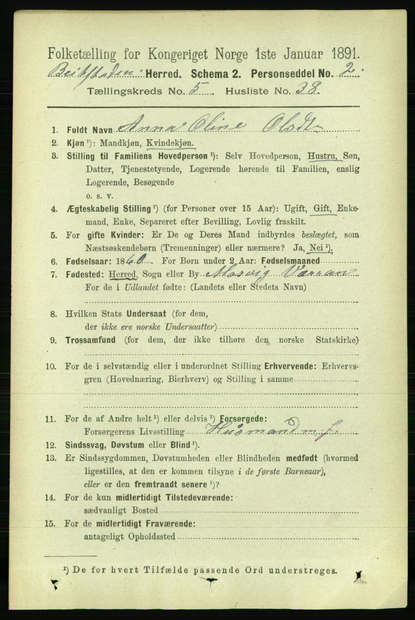 RA, 1891 census for 1727 Beitstad, 1891, p. 1492