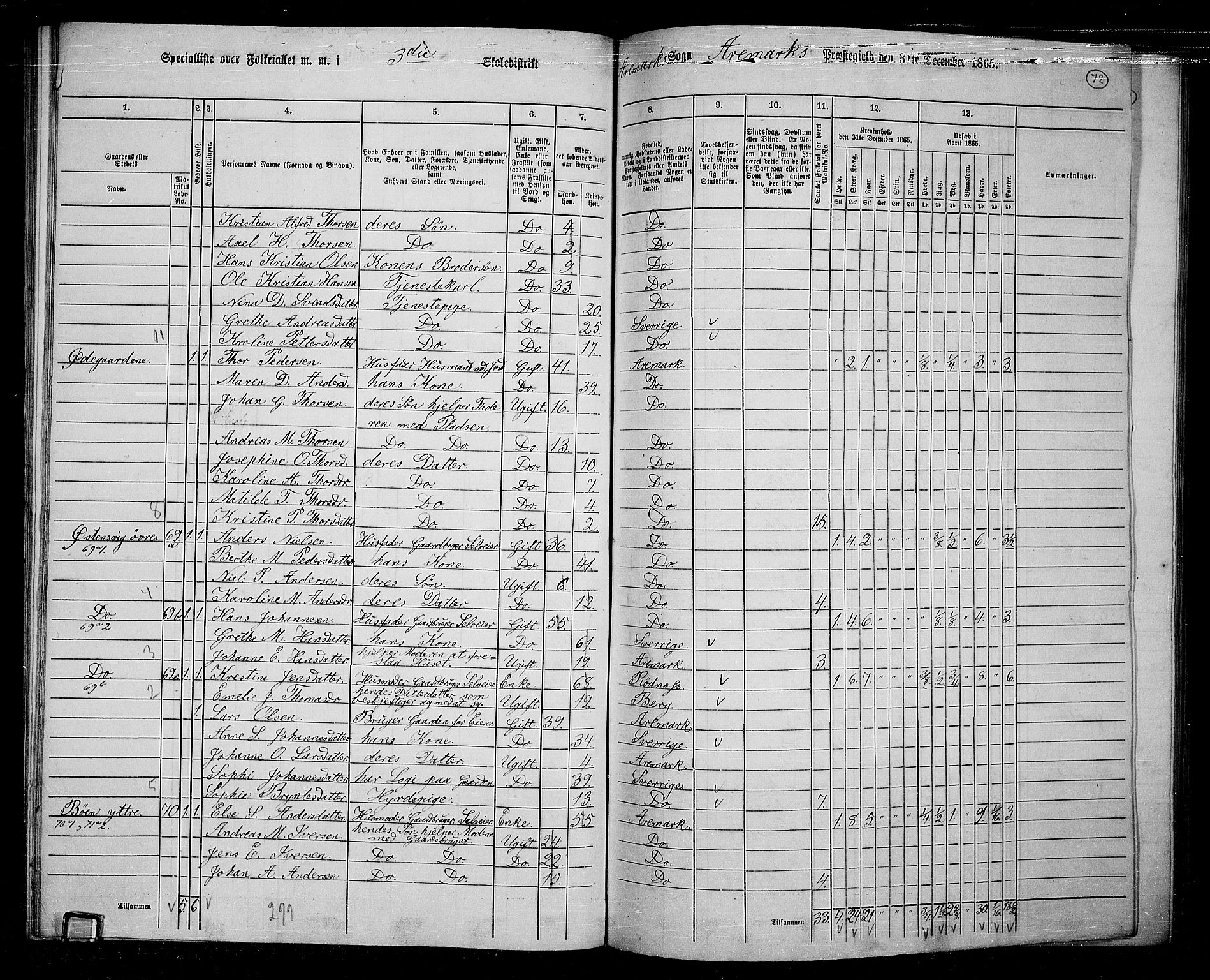 RA, 1865 census for Aremark, 1865, p. 67