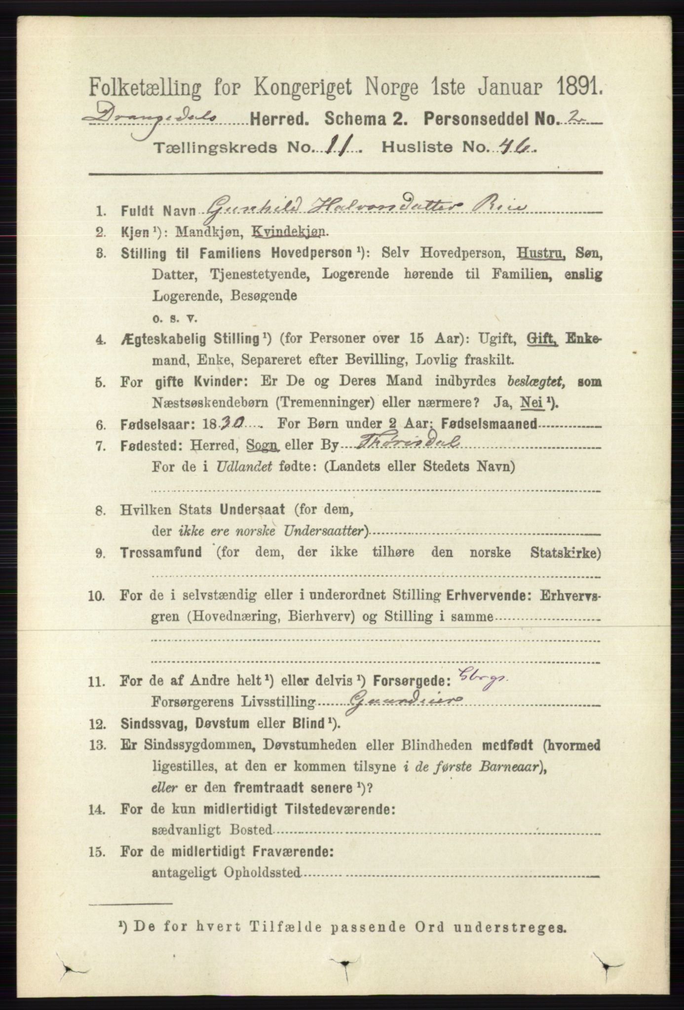 RA, 1891 census for 0817 Drangedal, 1891, p. 4211