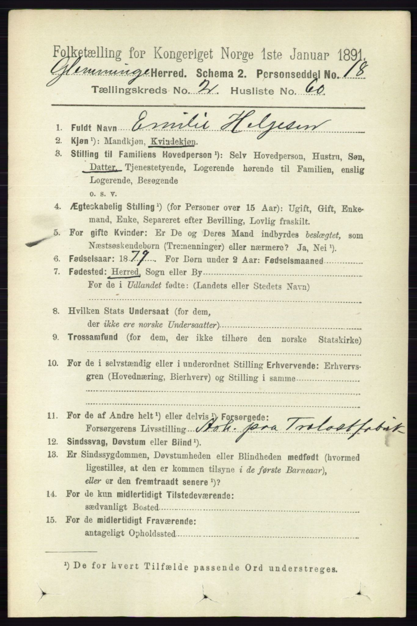 RA, 1891 census for 0132 Glemmen, 1891, p. 1046