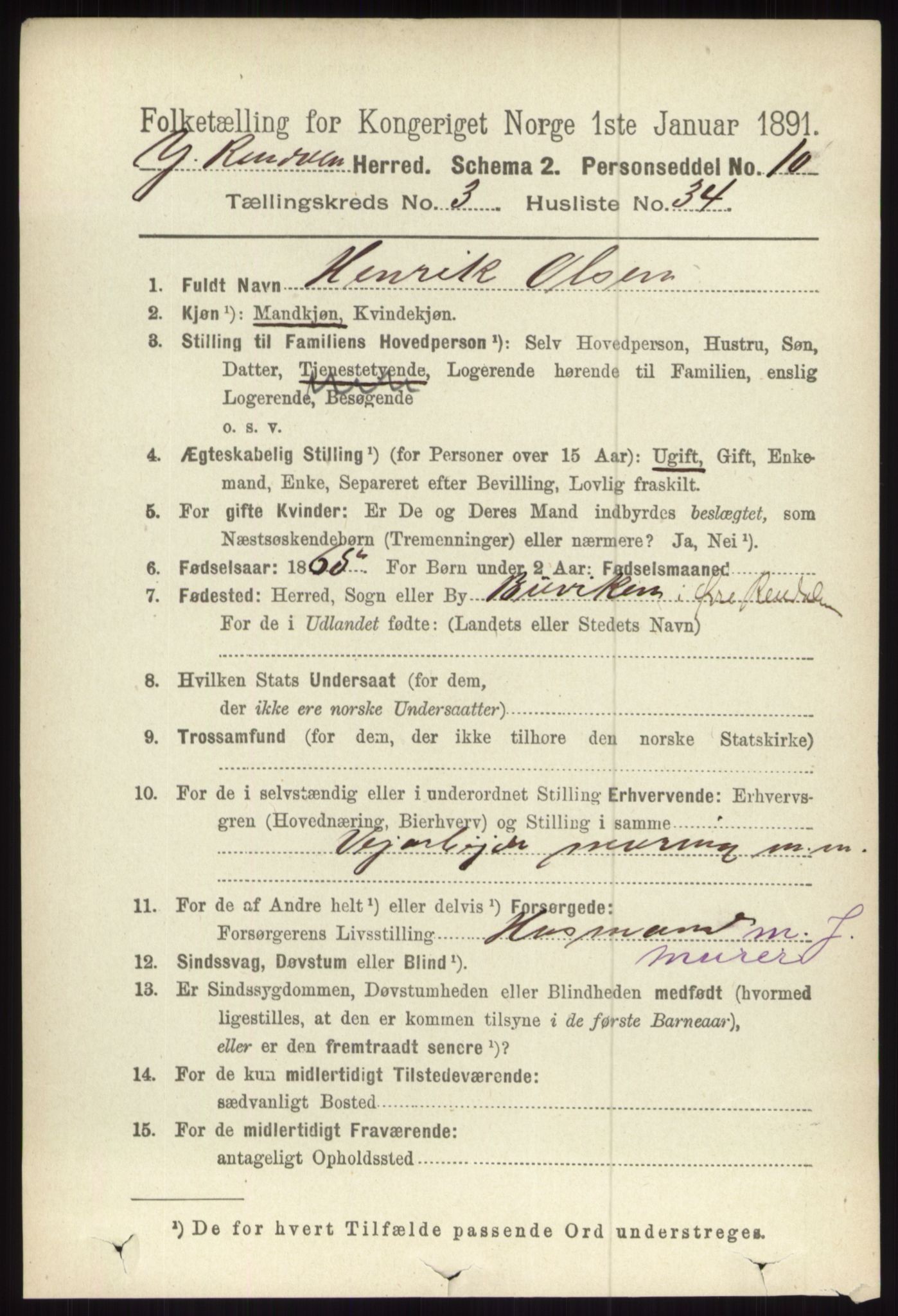 RA, 1891 census for 0432 Ytre Rendal, 1891, p. 677