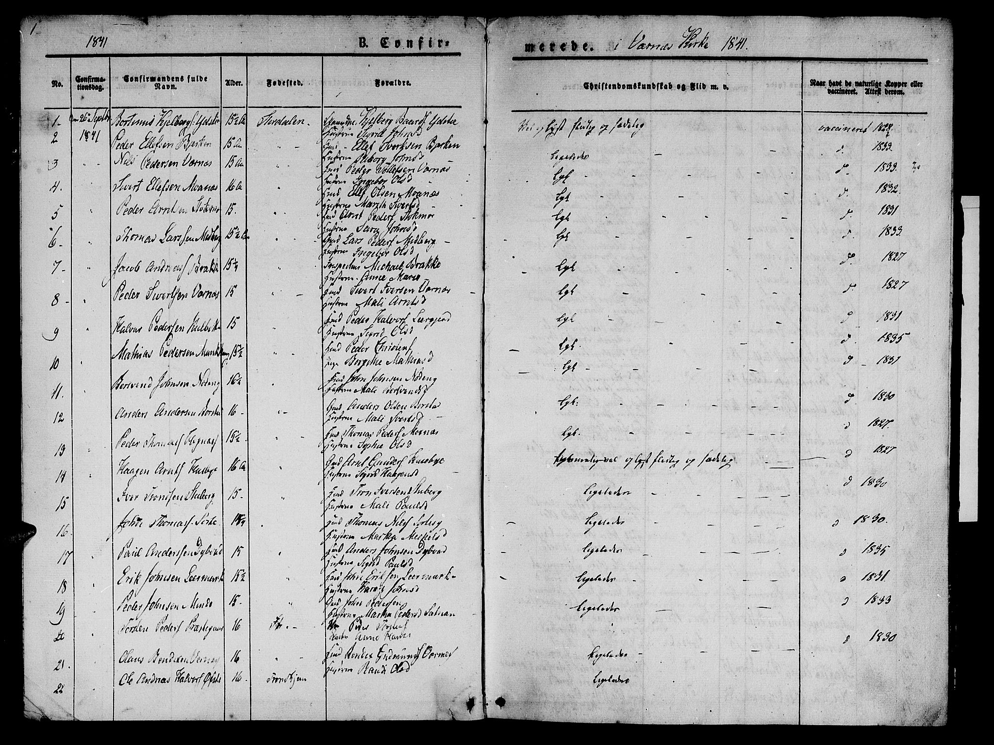 Ministerialprotokoller, klokkerbøker og fødselsregistre - Nord-Trøndelag, AV/SAT-A-1458/709/L0073: Parish register (official) no. 709A13, 1841-1844, p. 1