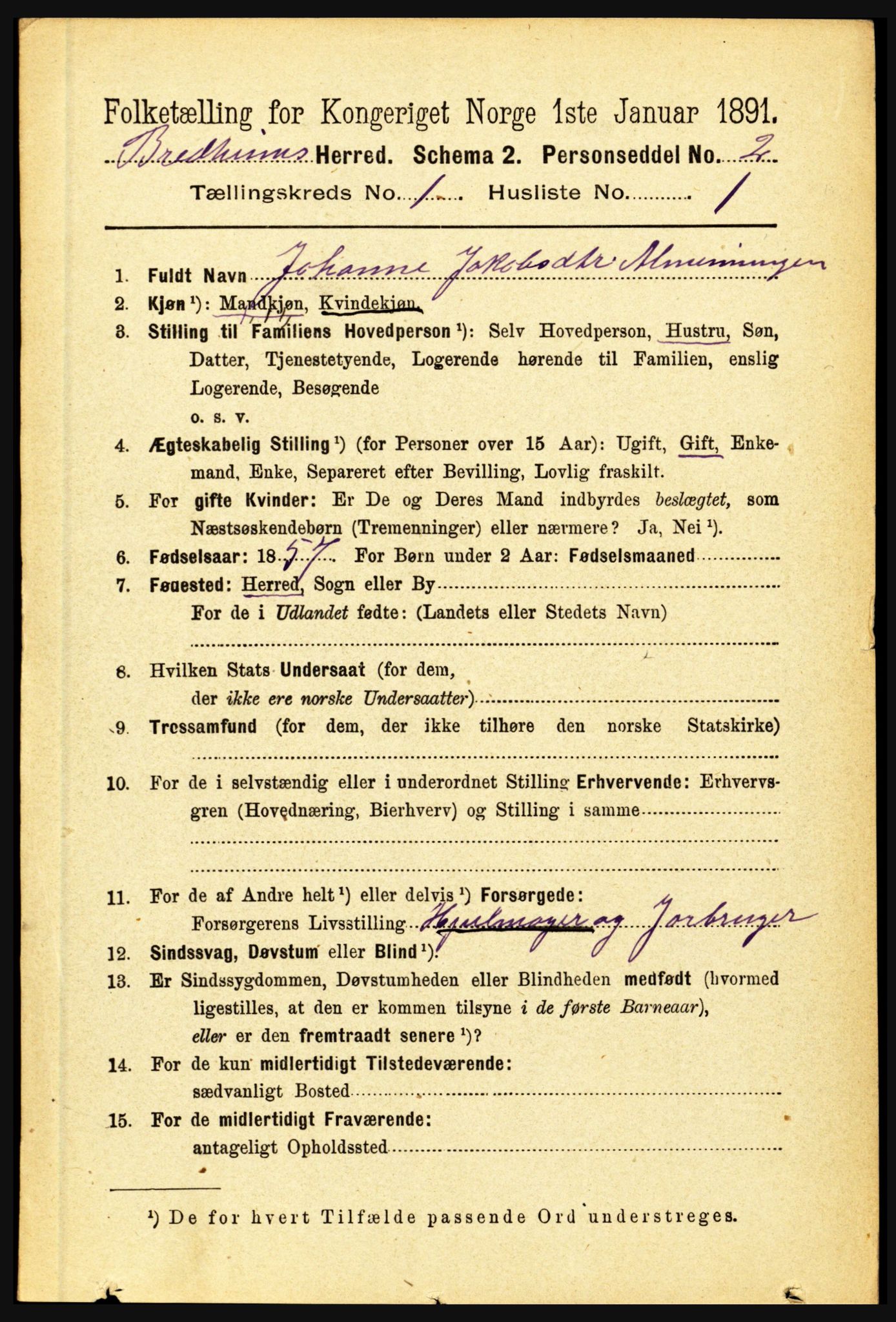 RA, 1891 census for 1446 Breim, 1891, p. 57