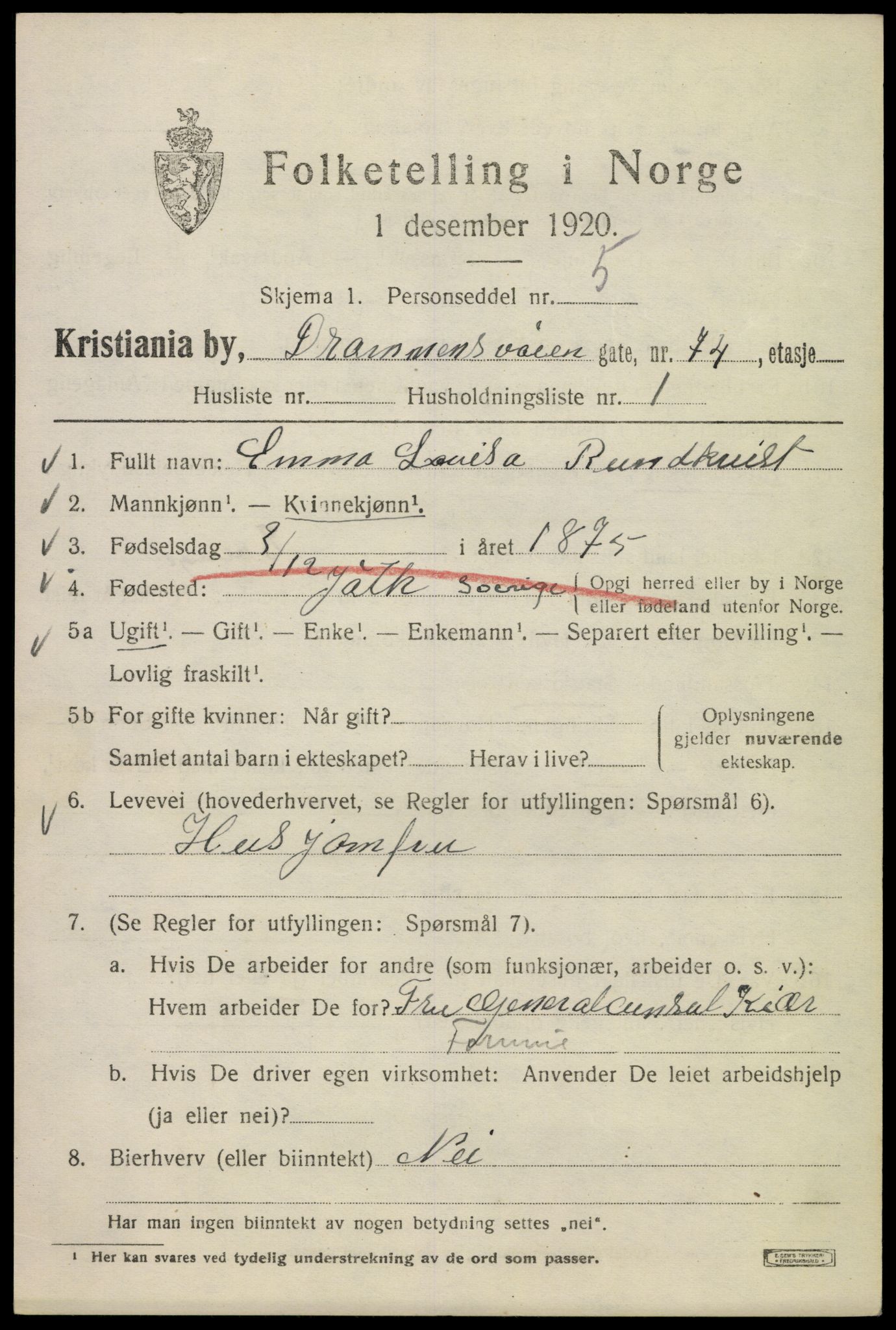 SAO, 1920 census for Kristiania, 1920, p. 202467