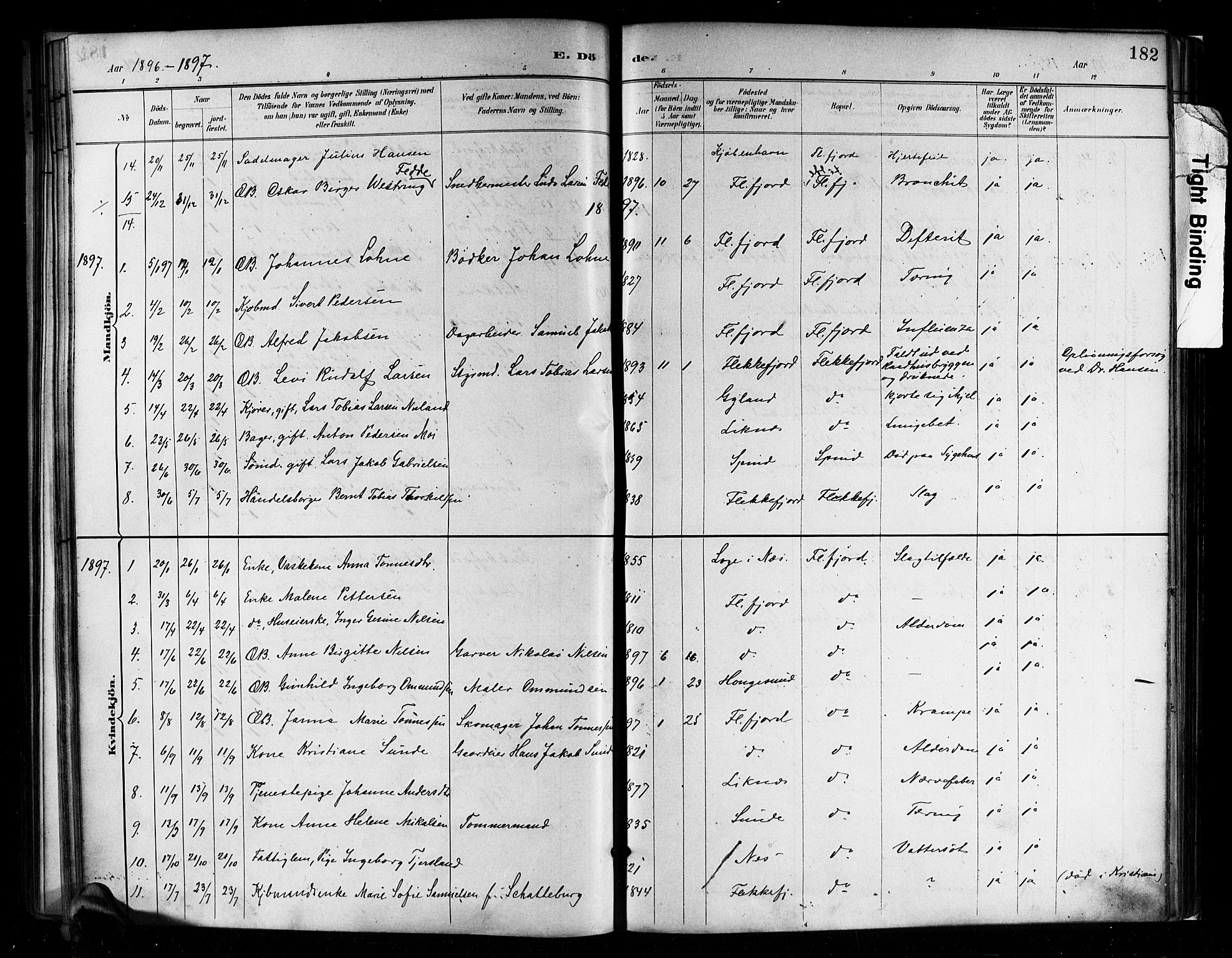 Flekkefjord sokneprestkontor, SAK/1111-0012/F/Fa/Faa/L0001: Parish register (official) no. A 1, 1885-1900, p. 182