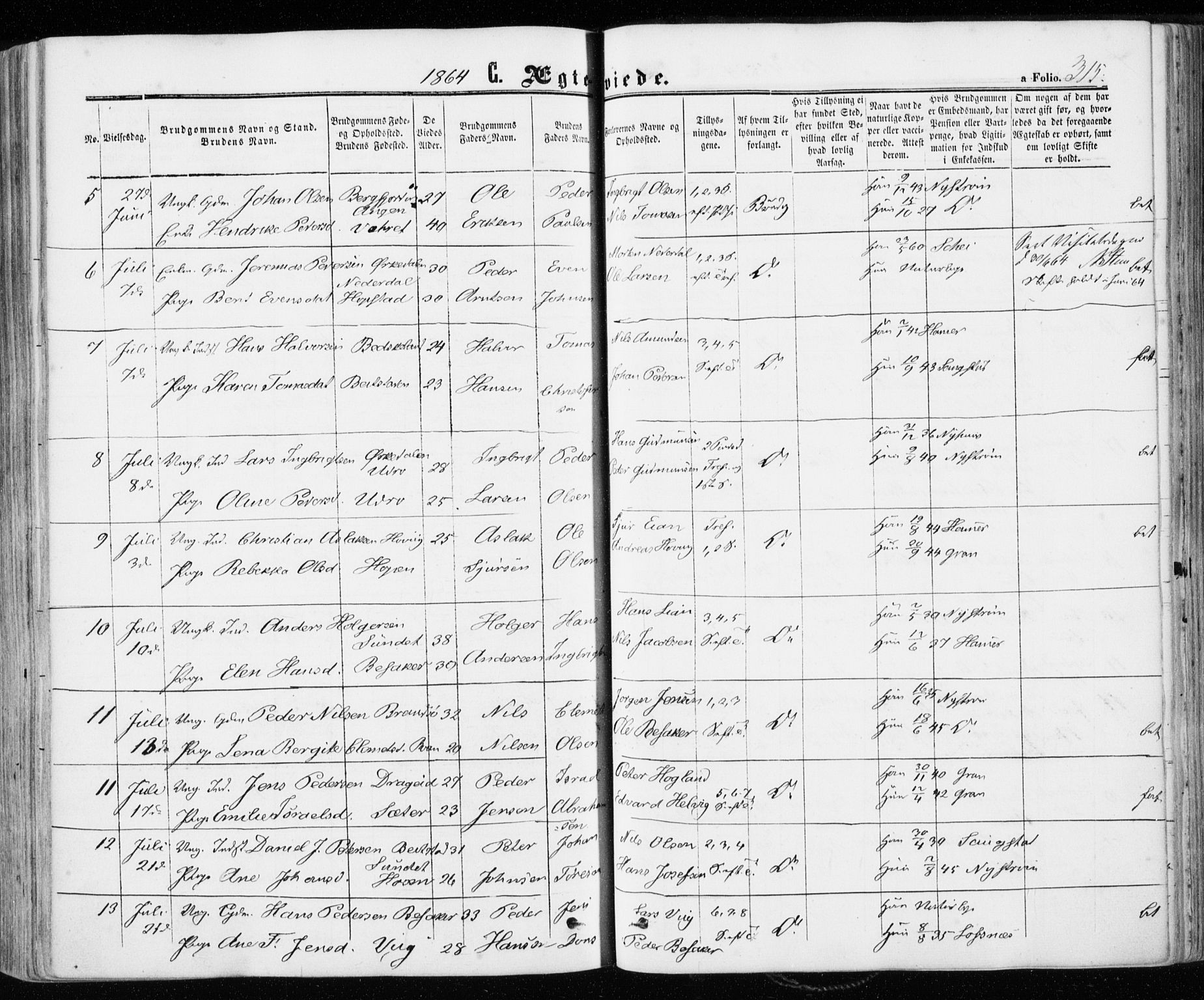 Ministerialprotokoller, klokkerbøker og fødselsregistre - Sør-Trøndelag, SAT/A-1456/657/L0705: Parish register (official) no. 657A06, 1858-1867, p. 315