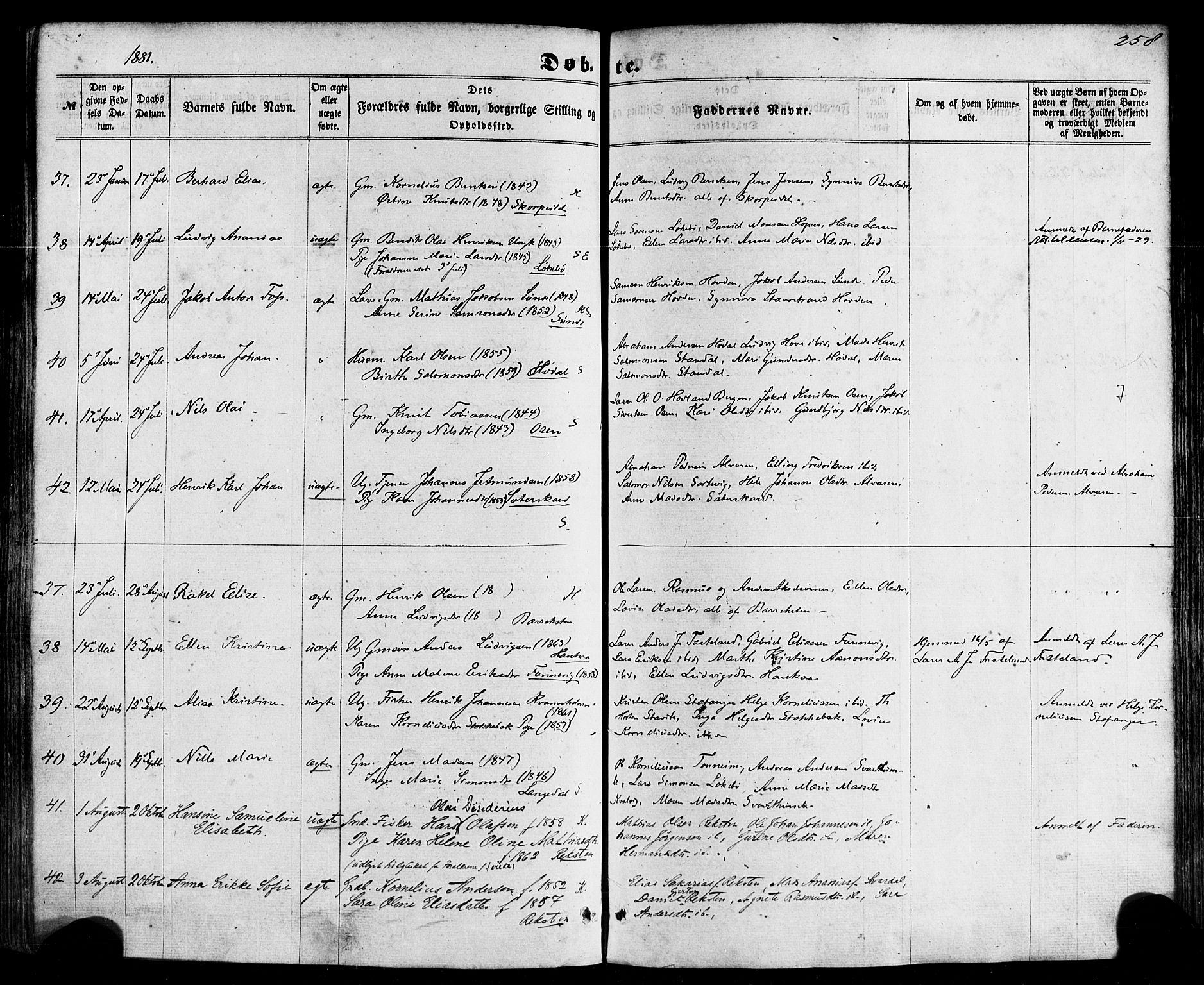 Kinn sokneprestembete, AV/SAB-A-80801/H/Haa/Haaa/L0006: Parish register (official) no. A 6, 1857-1885, p. 258