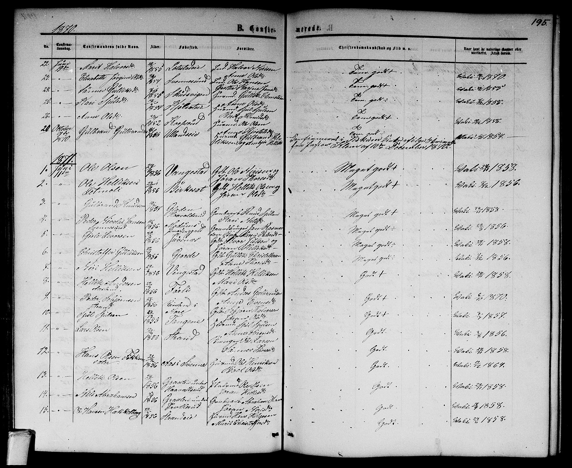 Flesberg kirkebøker, SAKO/A-18/G/Ga/L0003: Parish register (copy) no. I 3, 1861-1889, p. 195
