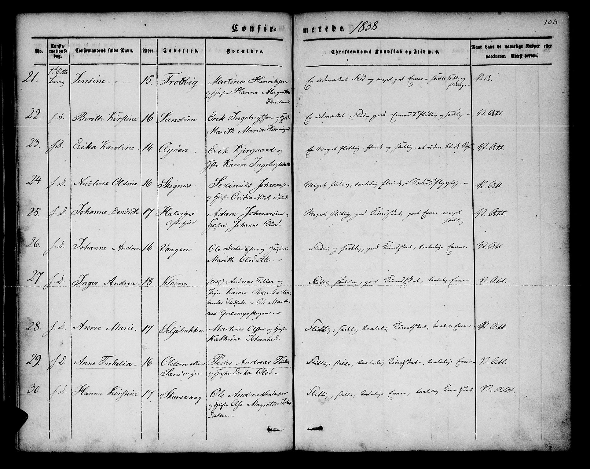 Lenvik sokneprestembete, SATØ/S-1310/H/Ha/Haa/L0004kirke: Parish register (official) no. 4, 1832-1844, p. 106