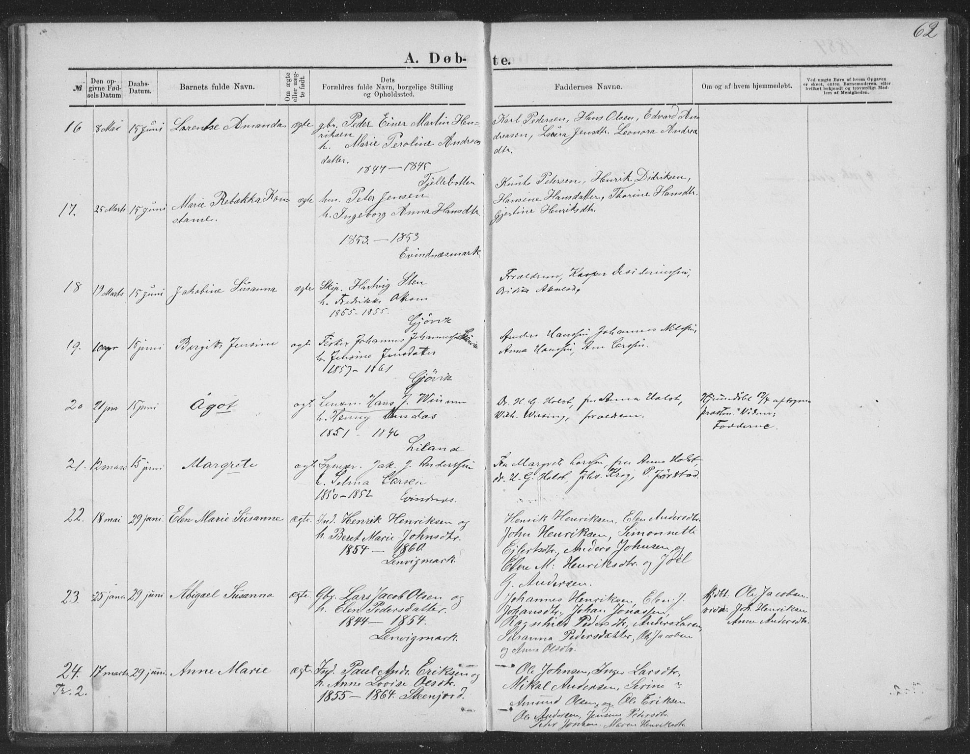 Ministerialprotokoller, klokkerbøker og fødselsregistre - Nordland, AV/SAT-A-1459/863/L0913: Parish register (copy) no. 863C03, 1877-1885, p. 62