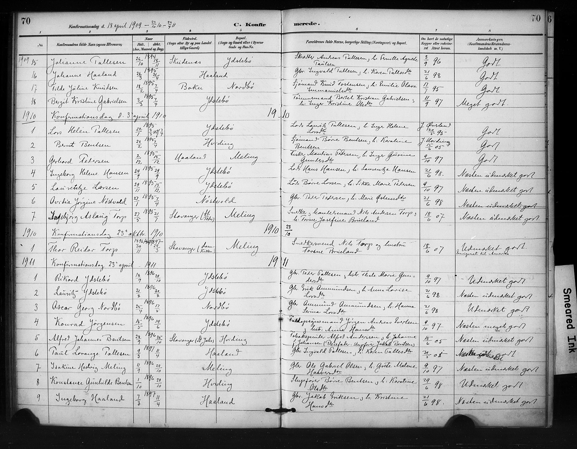 Rennesøy sokneprestkontor, AV/SAST-A -101827/H/Ha/Haa/L0013: Parish register (official) no. A 12, 1888-1916, p. 70