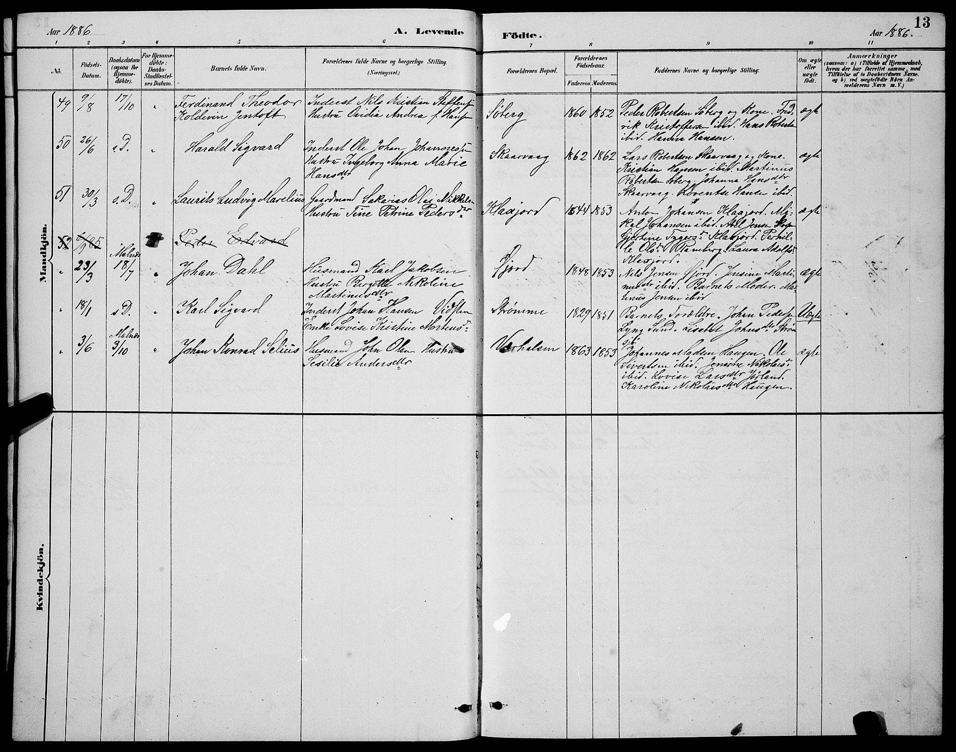 Ministerialprotokoller, klokkerbøker og fødselsregistre - Nordland, AV/SAT-A-1459/891/L1315: Parish register (copy) no. 891C04, 1886-1893, p. 13