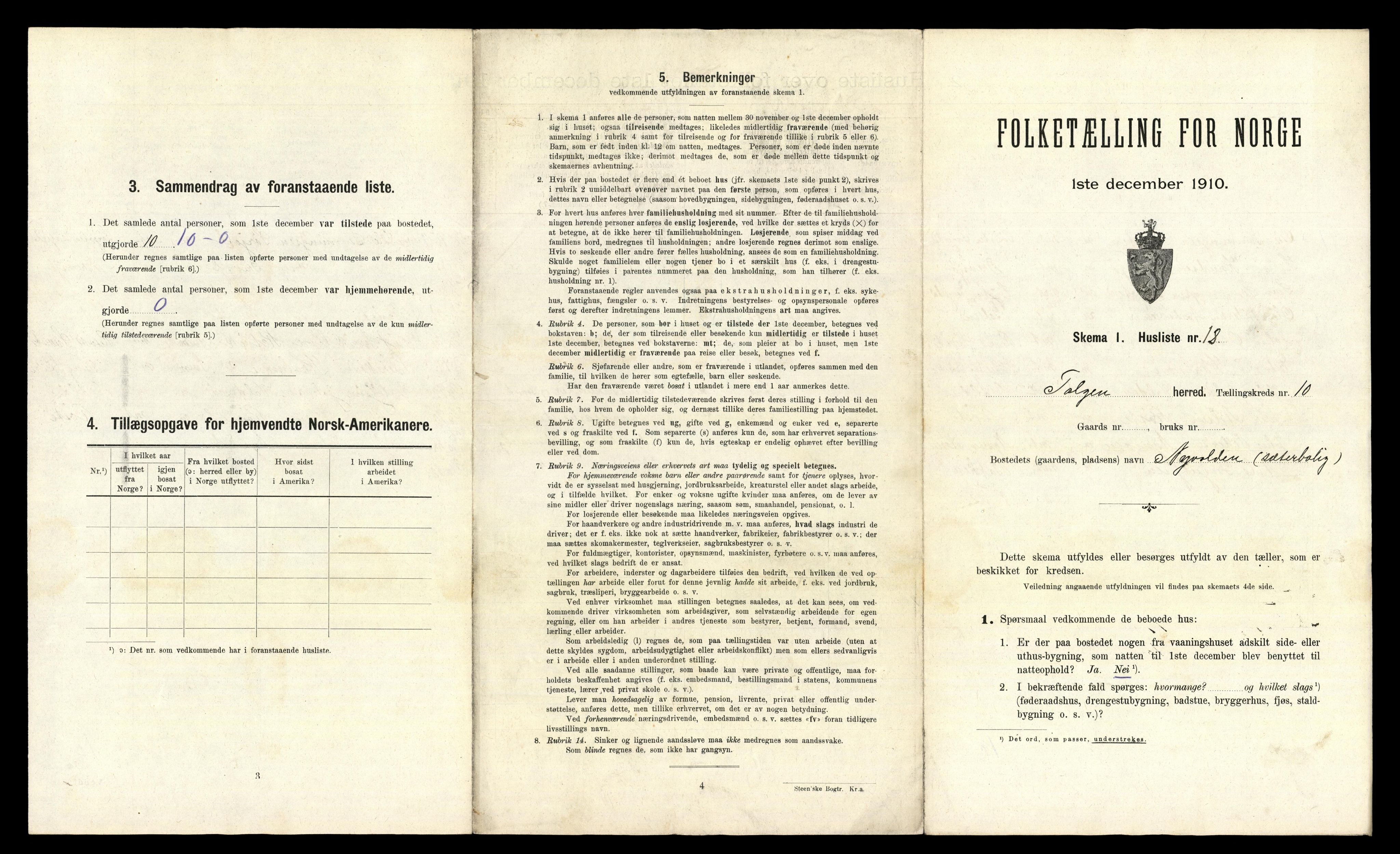 RA, 1910 census for Tolga, 1910, p. 718