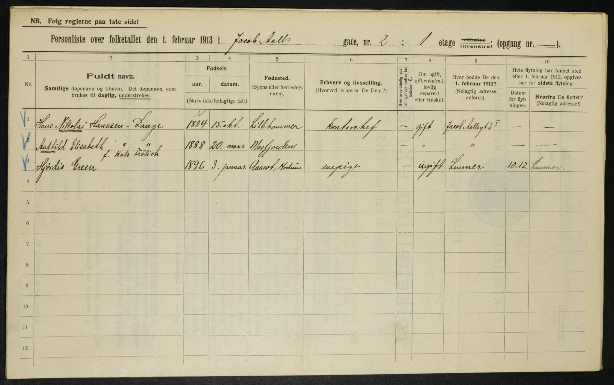 OBA, Municipal Census 1913 for Kristiania, 1913, p. 44520