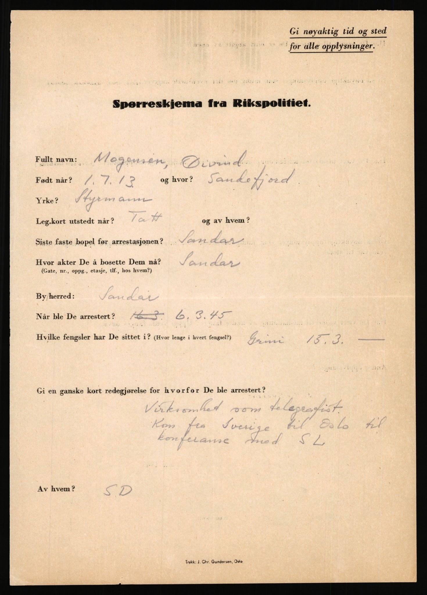 Rikspolitisjefen, AV/RA-S-1560/L/L0012: Mogensen, Øivind - Noraas, Lars, 1940-1945, p. 1