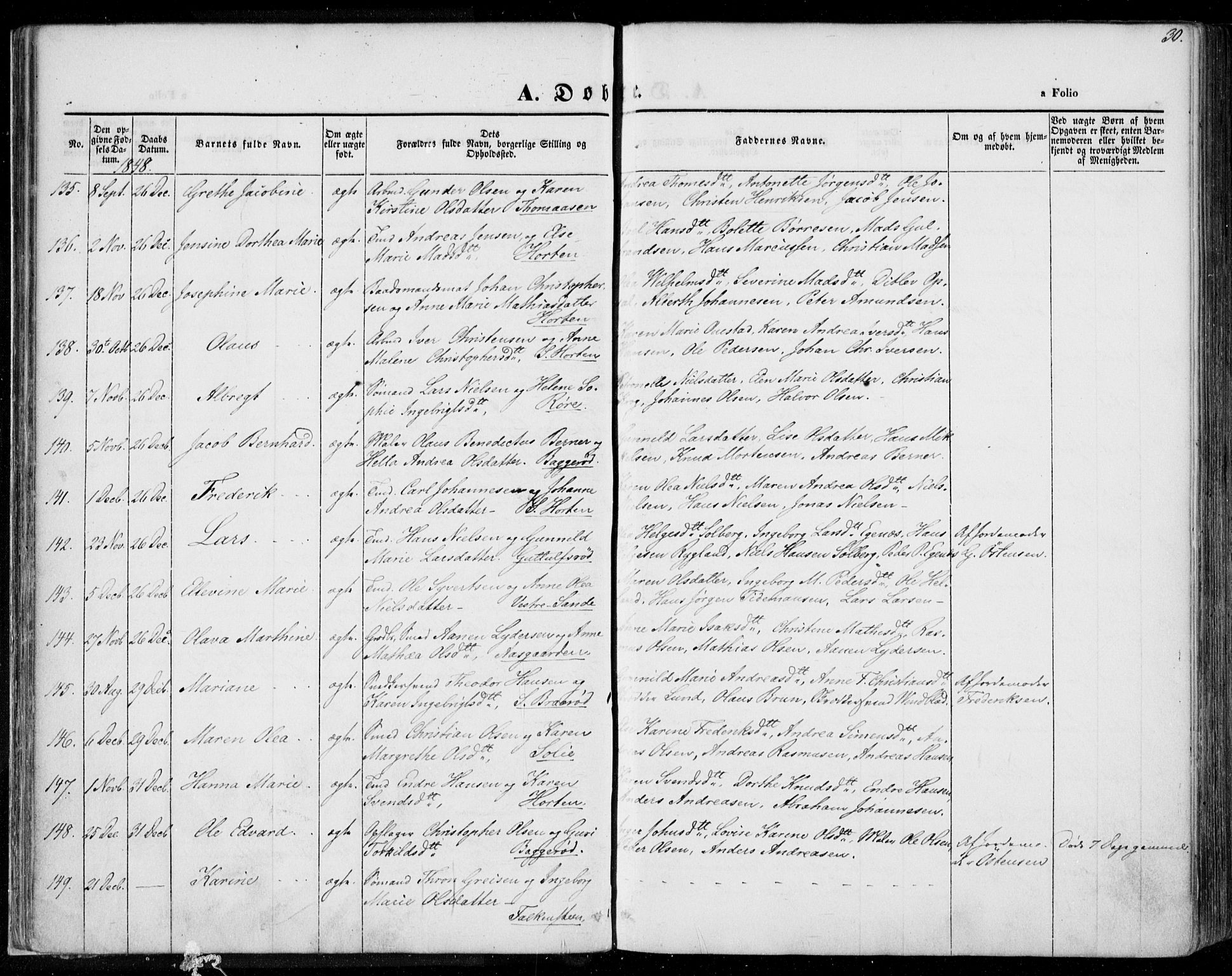 Borre kirkebøker, AV/SAKO-A-338/F/Fa/L0005: Parish register (official) no. I 5, 1845-1851, p. 30