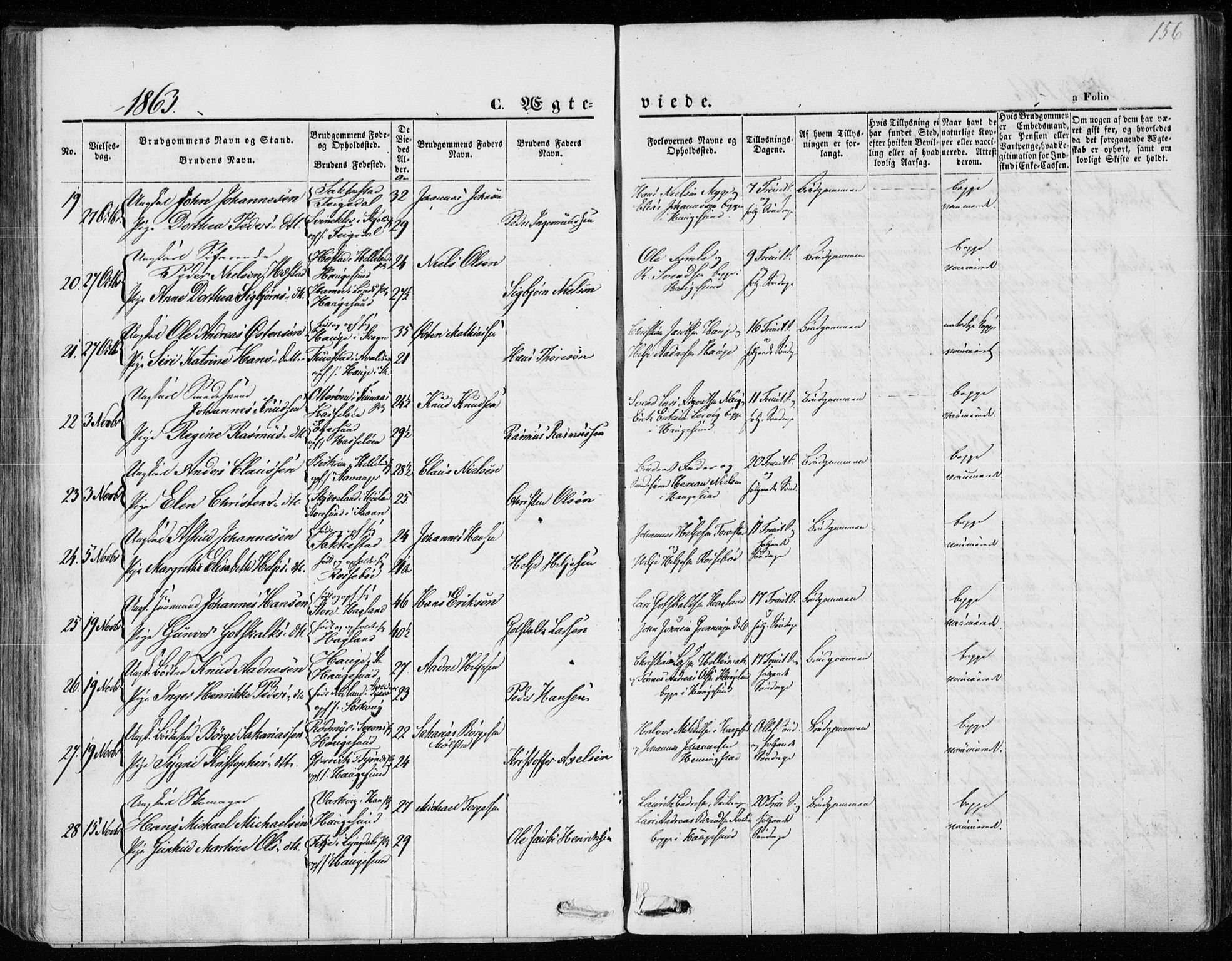 Torvastad sokneprestkontor, AV/SAST-A -101857/H/Ha/Haa/L0011: Parish register (official) no. A 11, 1857-1866, p. 156