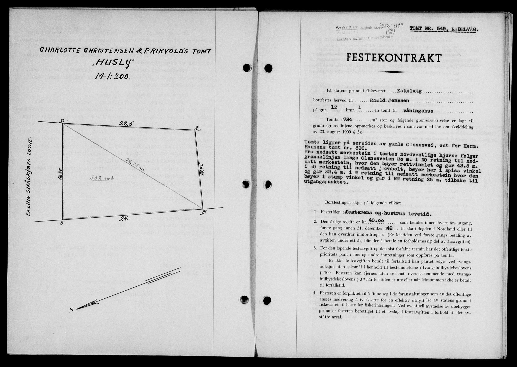Lofoten sorenskriveri, SAT/A-0017/1/2/2C/L0021a: Mortgage book no. 21a, 1949-1949, Diary no: : 2252/1949