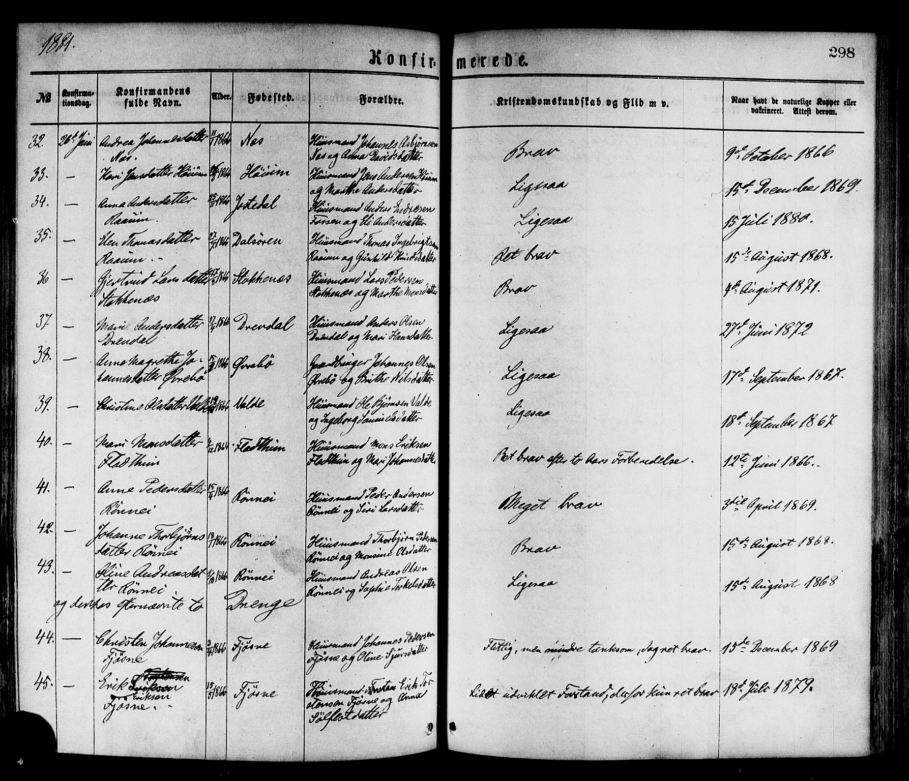 Luster sokneprestembete, SAB/A-81101/H/Haa/Haaa/L0010: Parish register (official) no. A 10, 1871-1886, p. 298