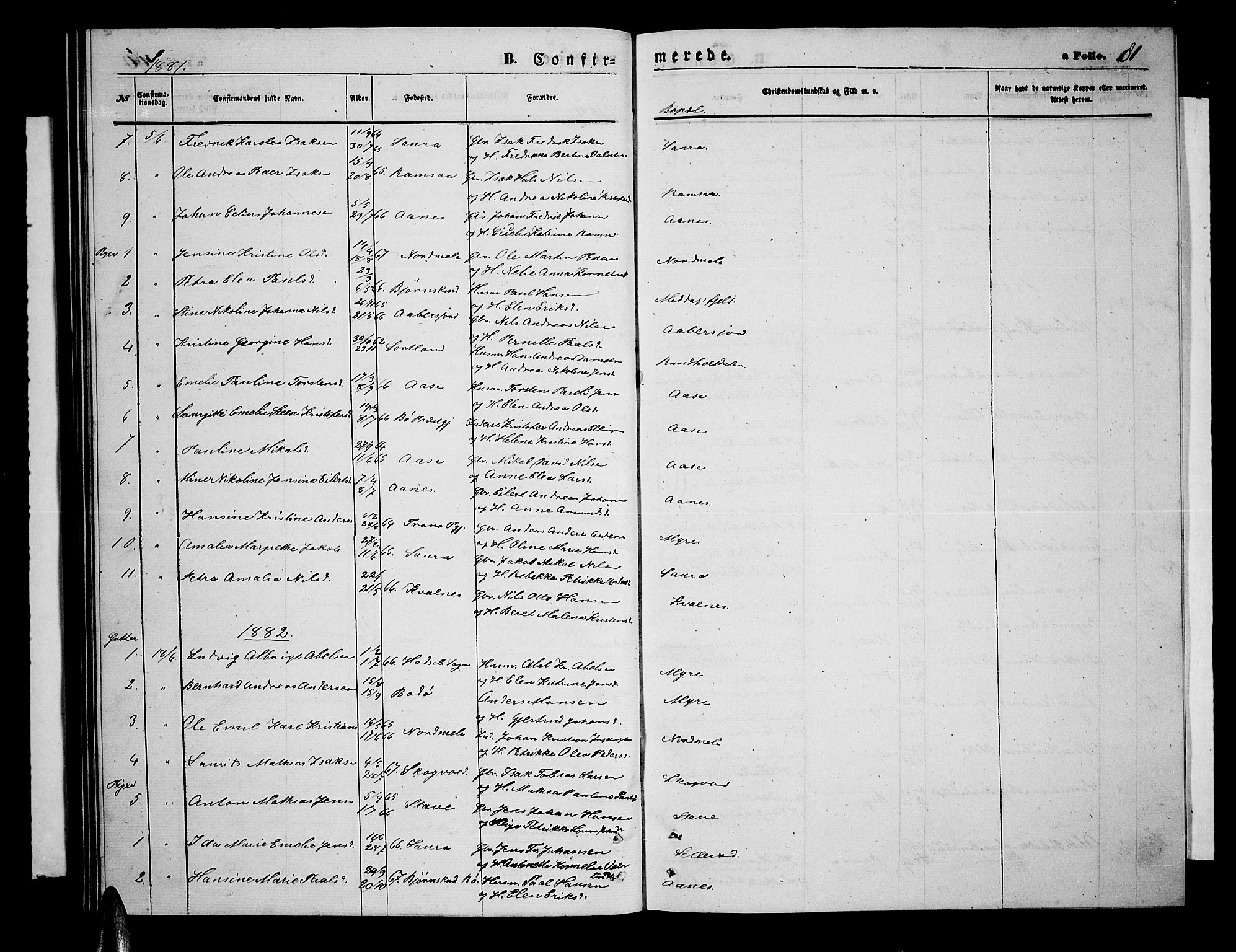 Ministerialprotokoller, klokkerbøker og fødselsregistre - Nordland, AV/SAT-A-1459/897/L1412: Parish register (copy) no. 897C02, 1867-1886, p. 81