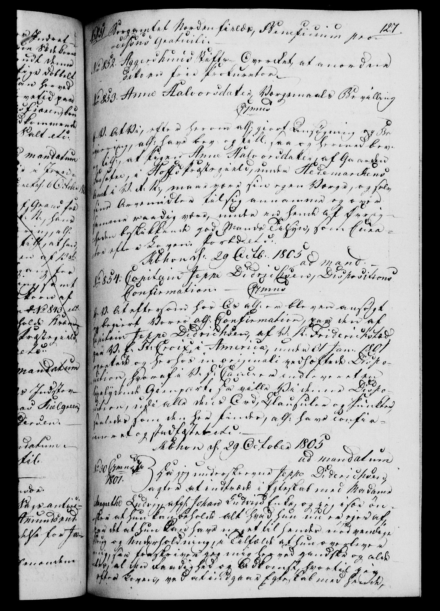 Danske Kanselli 1800-1814, AV/RA-EA-3024/H/Hf/Hfb/Hfba/L0003: Registranter, 1805-1807, p. 127a