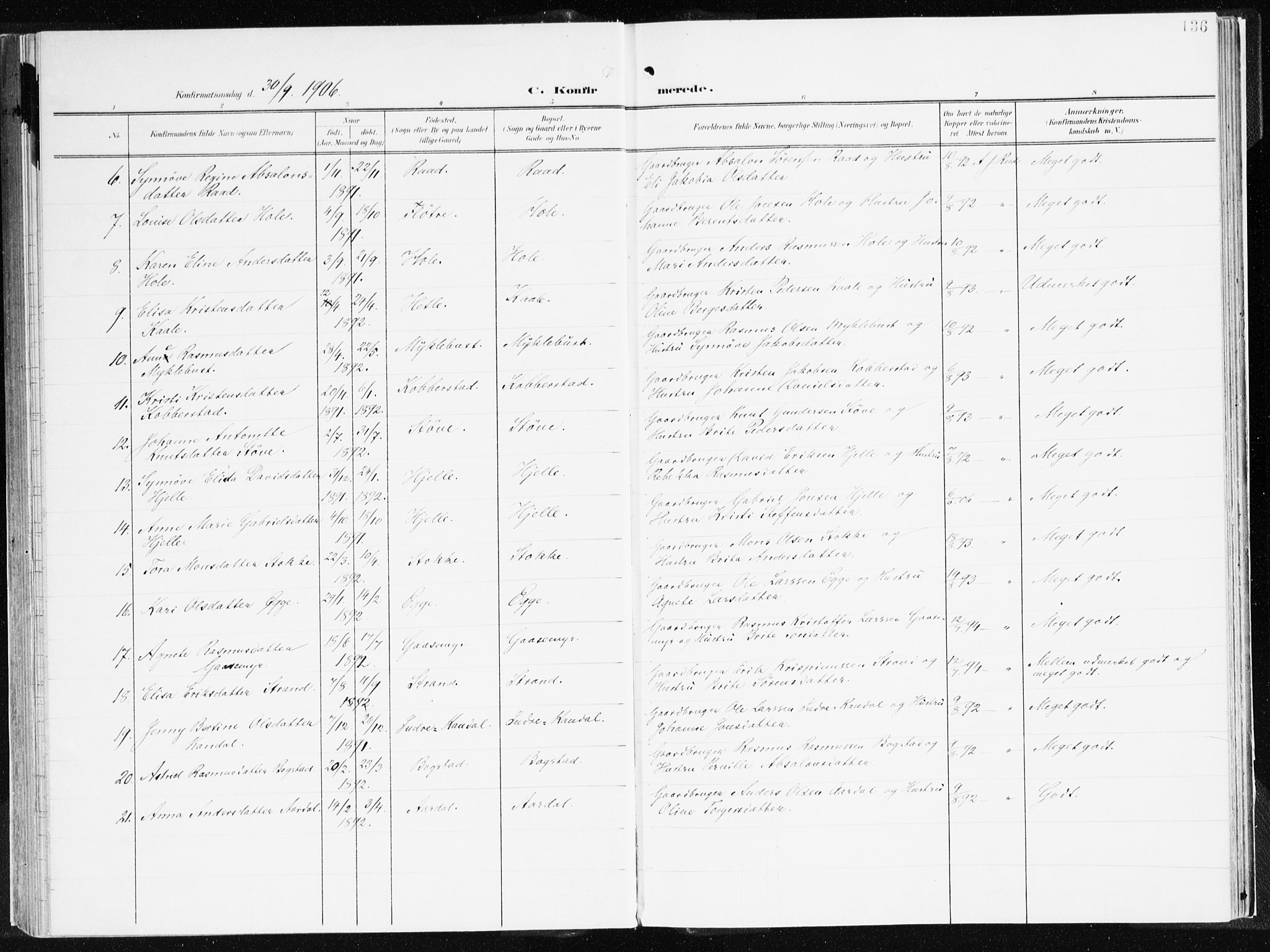 Gloppen sokneprestembete, AV/SAB-A-80101/H/Haa/Haac/L0003: Parish register (official) no. C 3, 1904-1921, p. 136