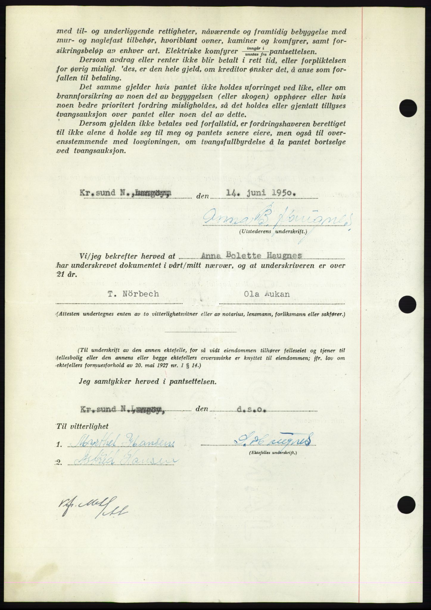 Nordmøre sorenskriveri, AV/SAT-A-4132/1/2/2Ca: Mortgage book no. B105, 1950-1950, Diary no: : 2033/1950