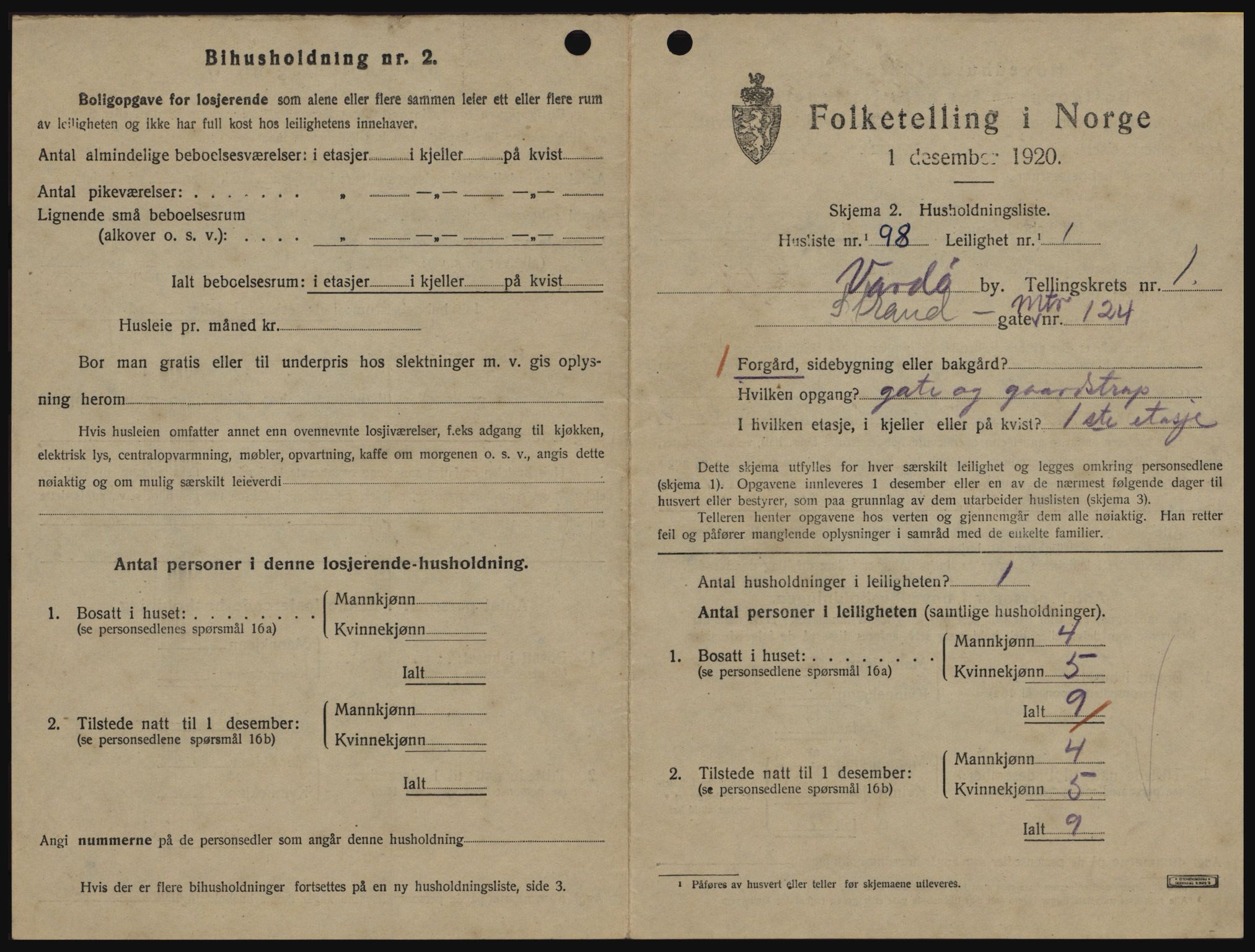 SATØ, 1920 census for Vardø, 1920, p. 1339