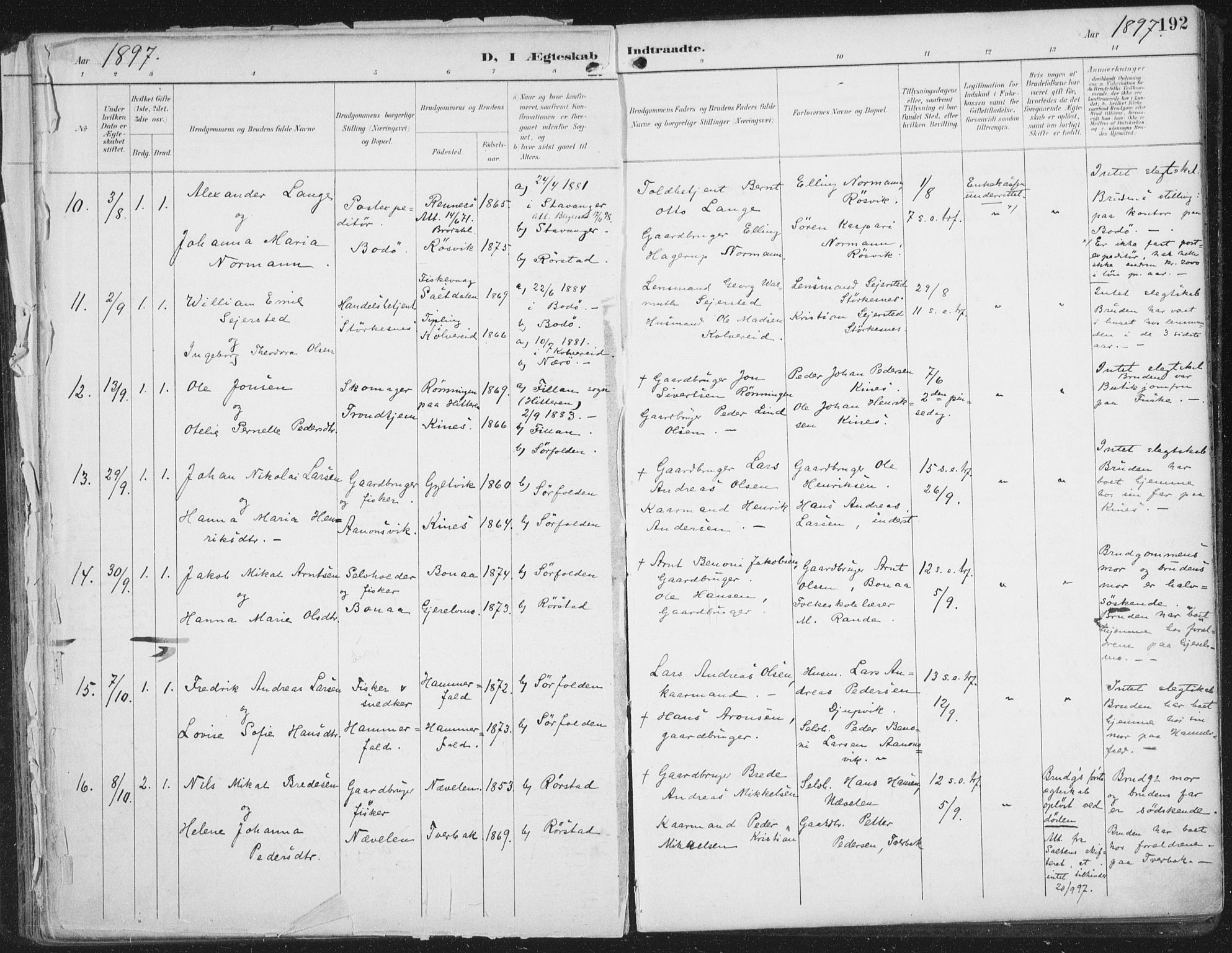 Ministerialprotokoller, klokkerbøker og fødselsregistre - Nordland, AV/SAT-A-1459/854/L0779: Parish register (official) no. 854A02, 1892-1909, p. 192