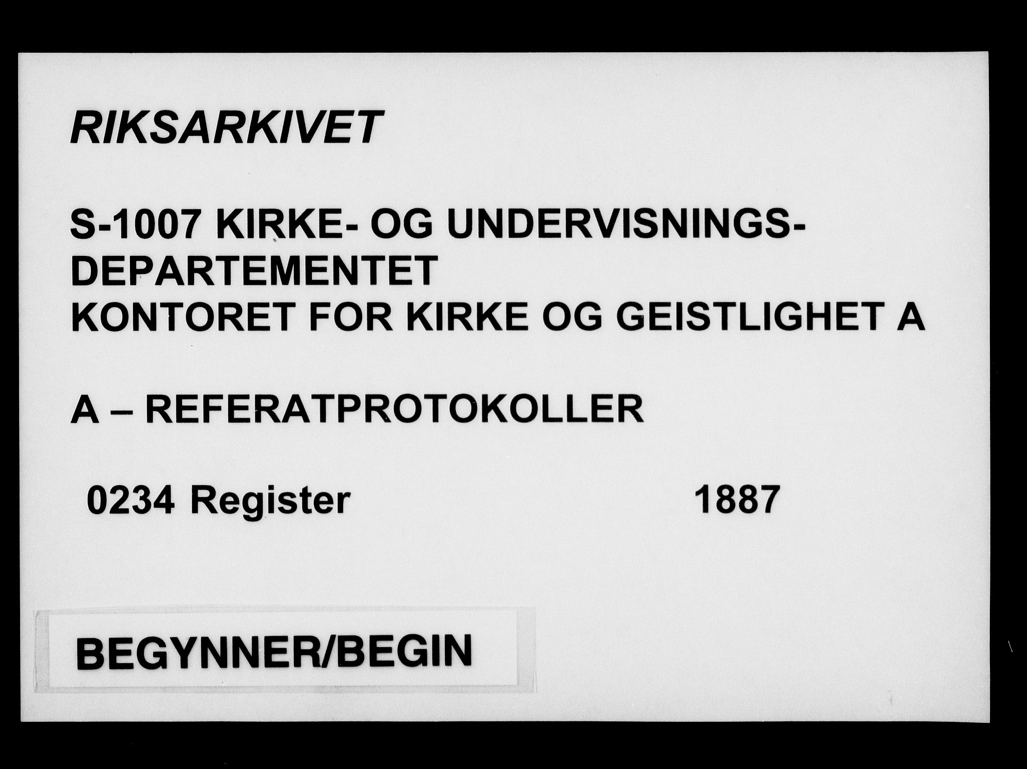 Kirke- og undervisningsdepartementet, Kontoret  for kirke og geistlighet A, RA/S-1007/A/Aa/L0234: Register, 1887