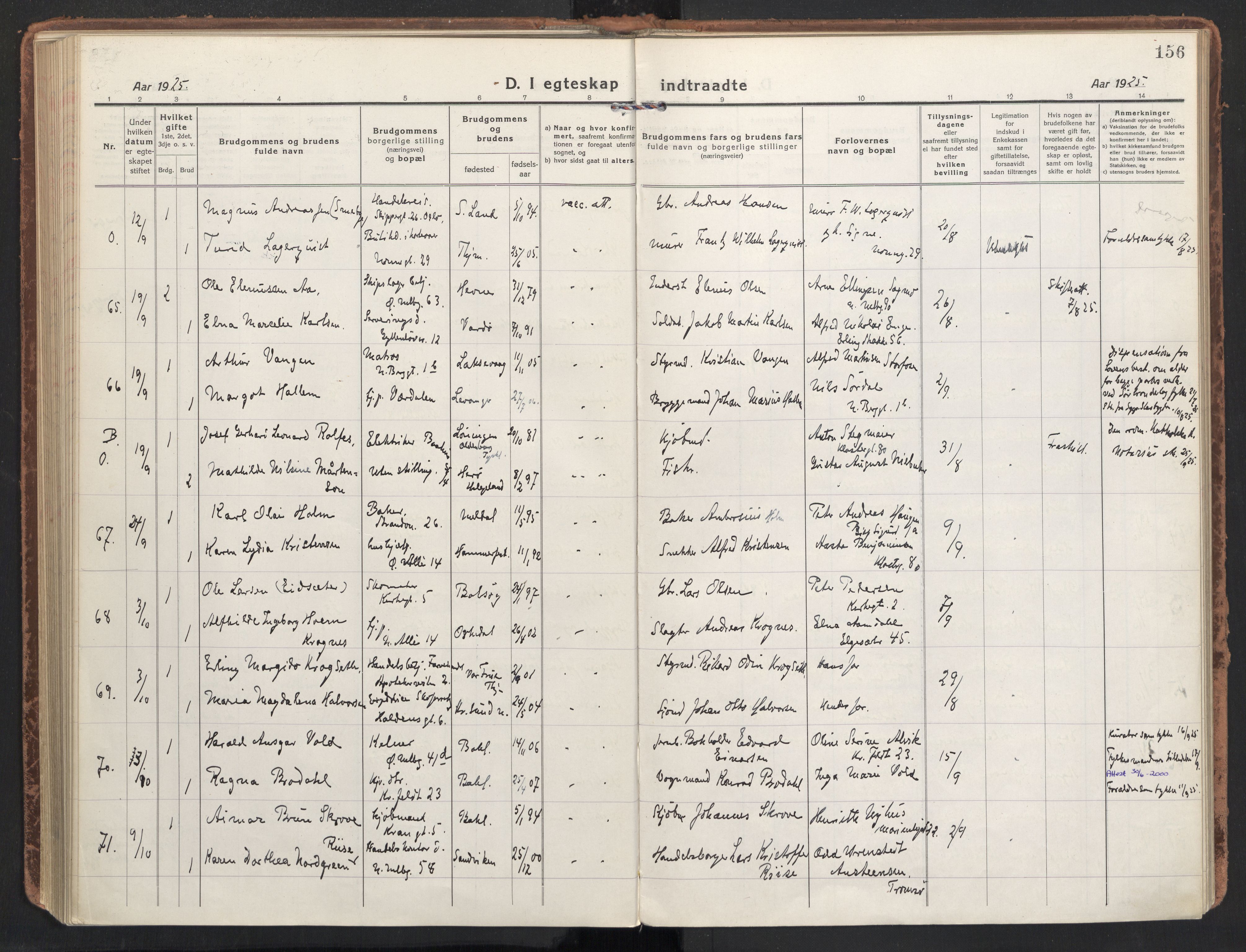 Ministerialprotokoller, klokkerbøker og fødselsregistre - Sør-Trøndelag, AV/SAT-A-1456/604/L0206: Parish register (official) no. 604A26, 1917-1931, p. 156