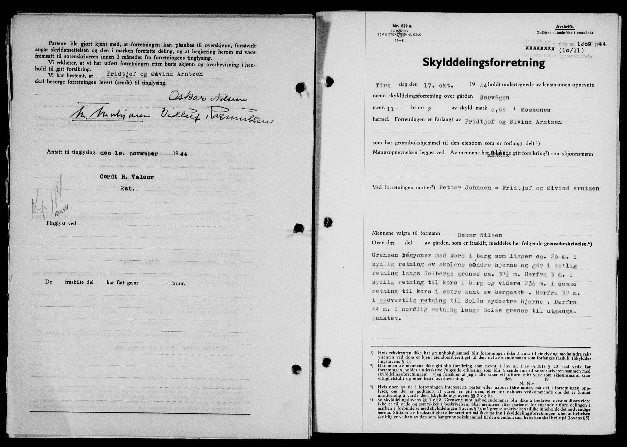 Lofoten sorenskriveri, SAT/A-0017/1/2/2C/L0012a: Mortgage book no. 12a, 1943-1944, Diary no: : 1209/1944