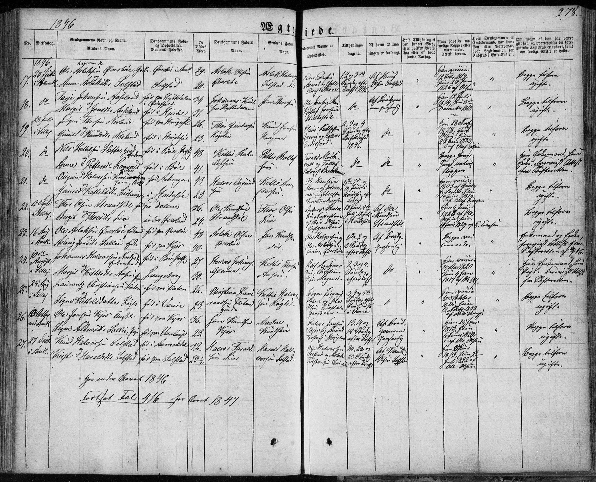Seljord kirkebøker, AV/SAKO-A-20/F/Fa/L0011: Parish register (official) no. I 11, 1831-1849, p. 278