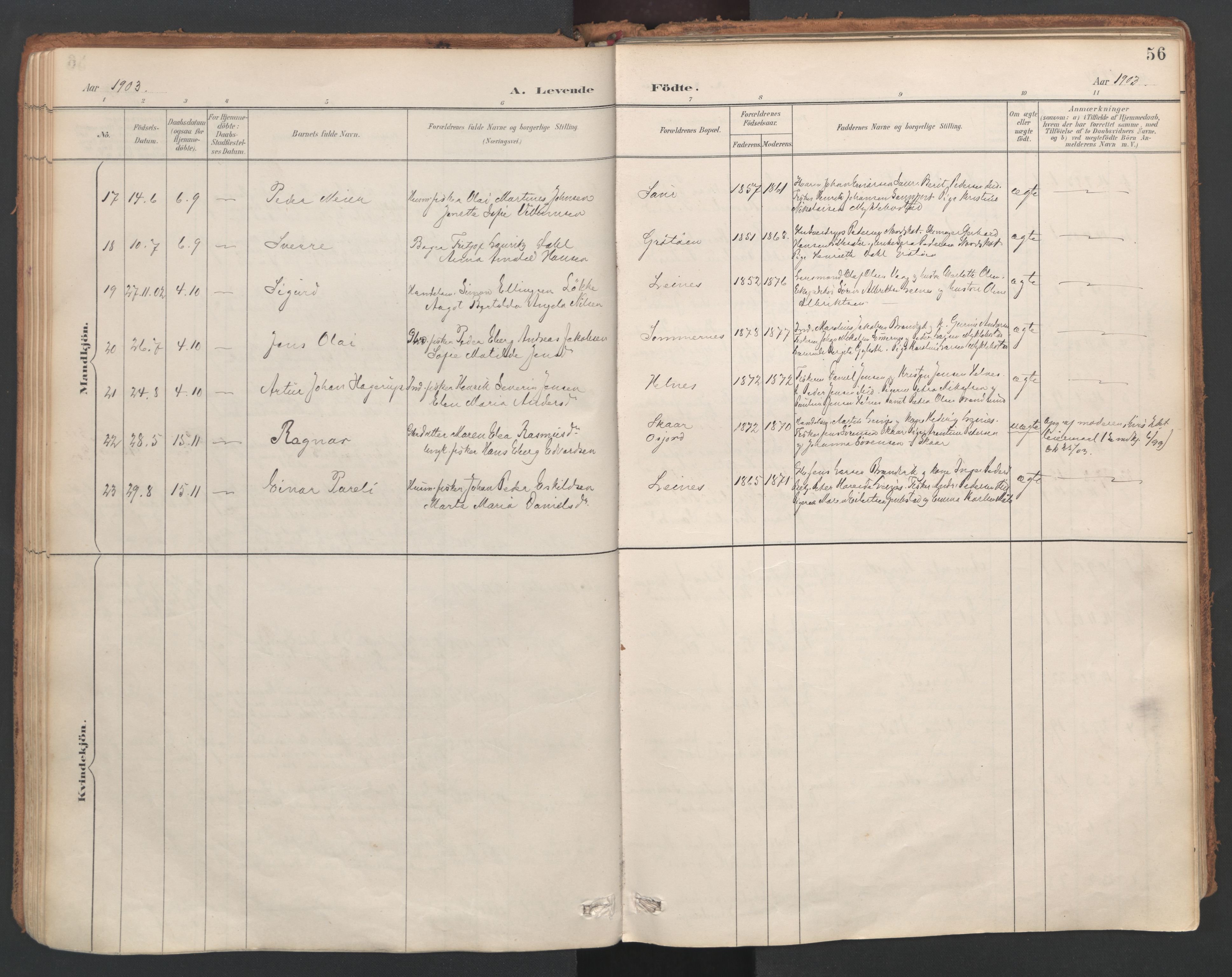 Ministerialprotokoller, klokkerbøker og fødselsregistre - Nordland, AV/SAT-A-1459/857/L0822: Parish register (official) no. 857A02, 1890-1917, p. 56