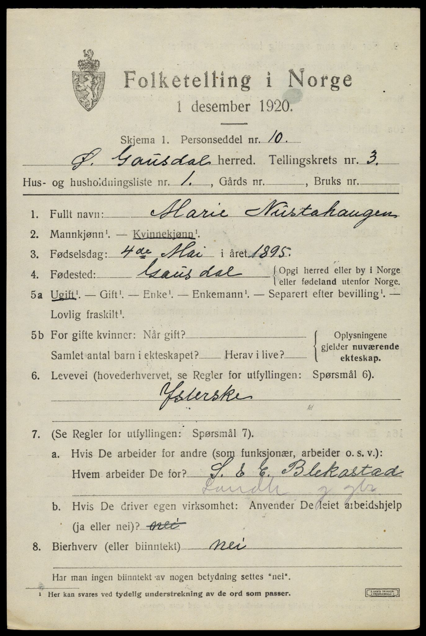 SAH, 1920 census for Østre Gausdal, 1920, p. 1928