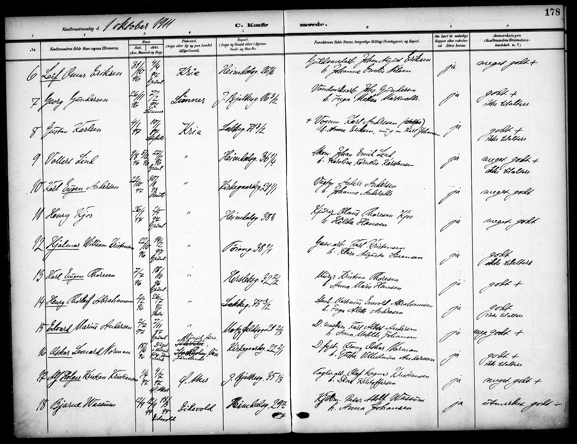 Tøyen prestekontor Kirkebøker, SAO/A-10167a/F/Fa/L0001: Parish register (official) no. 1, 1907-1916, p. 178