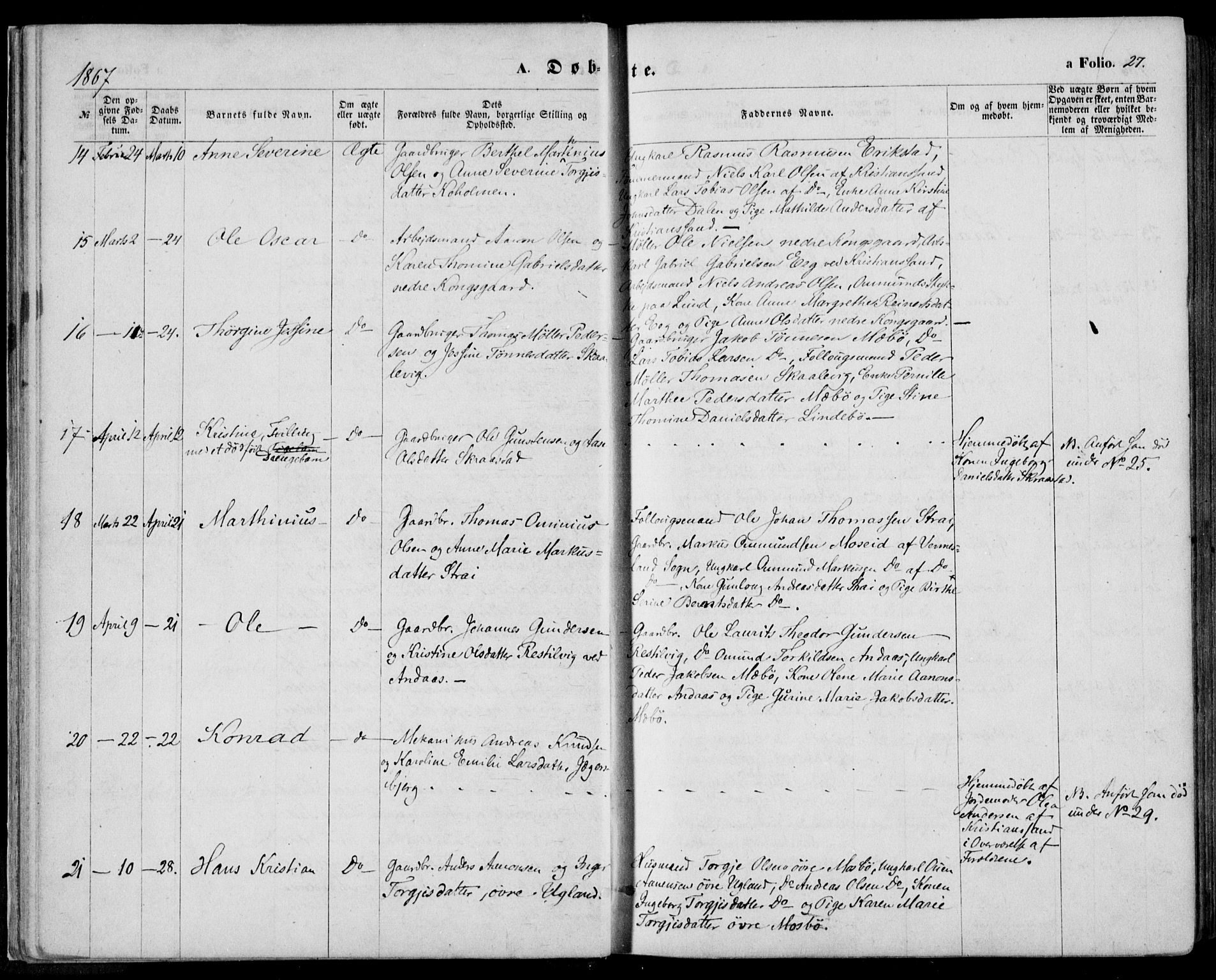 Oddernes sokneprestkontor, SAK/1111-0033/F/Fa/Faa/L0008: Parish register (official) no. A 8, 1864-1880, p. 27