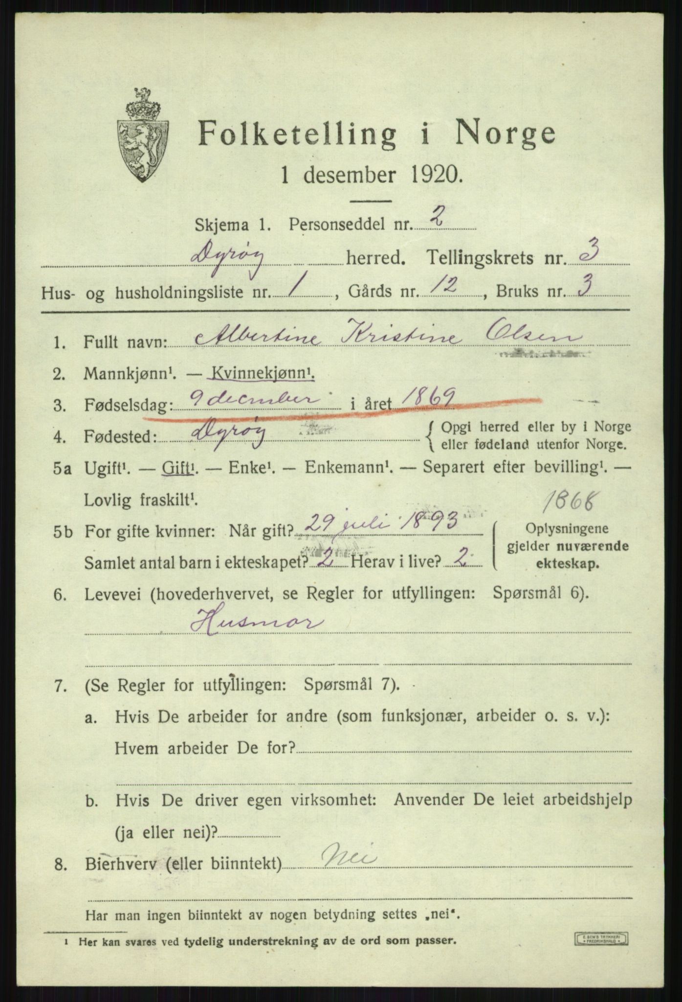 SATØ, 1920 census for Dyrøy, 1920, p. 1657