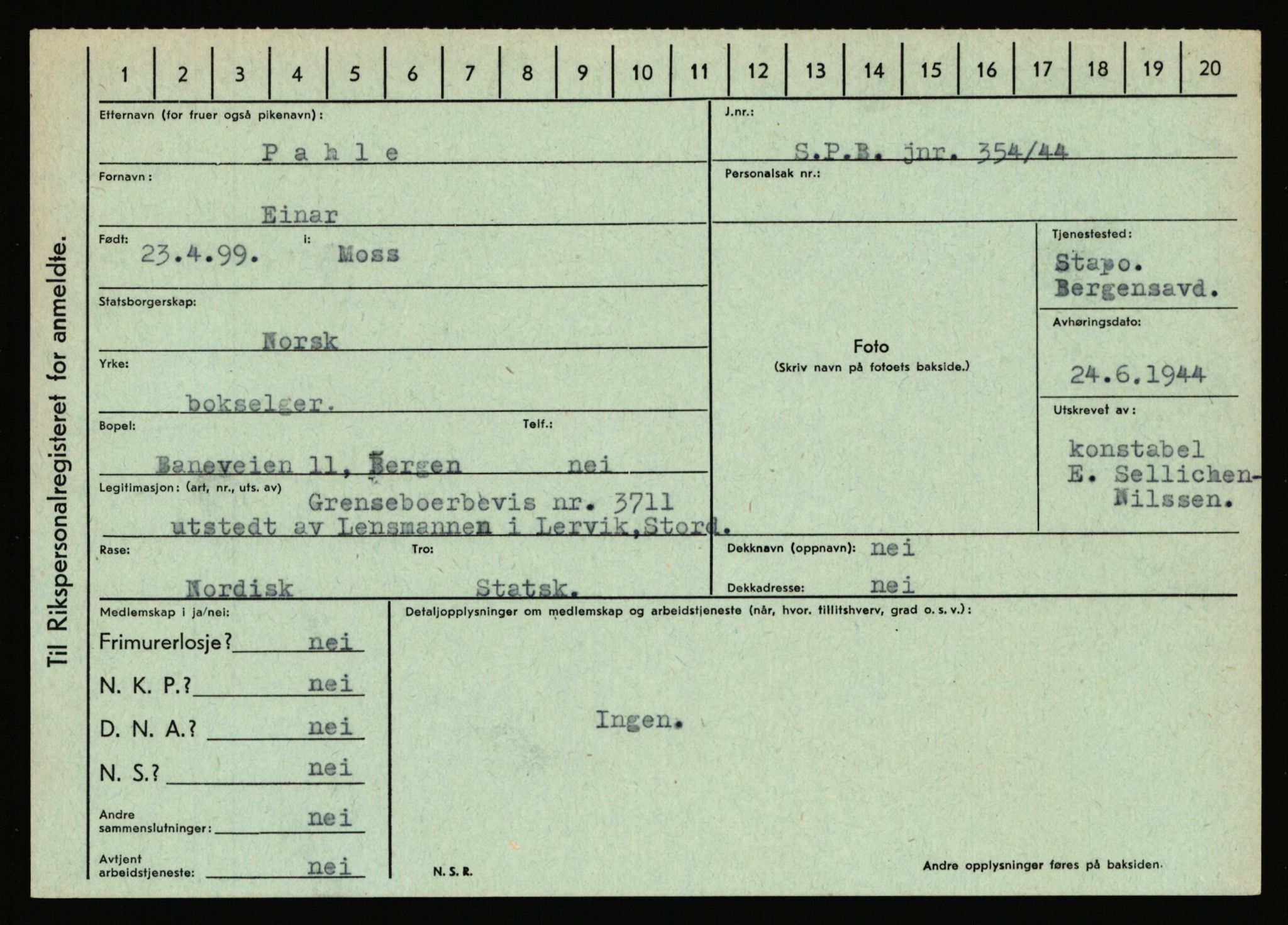 Statspolitiet - Hovedkontoret / Osloavdelingen, AV/RA-S-1329/C/Ca/L0012: Oanæs - Quistgaard	, 1943-1945, p. 2882