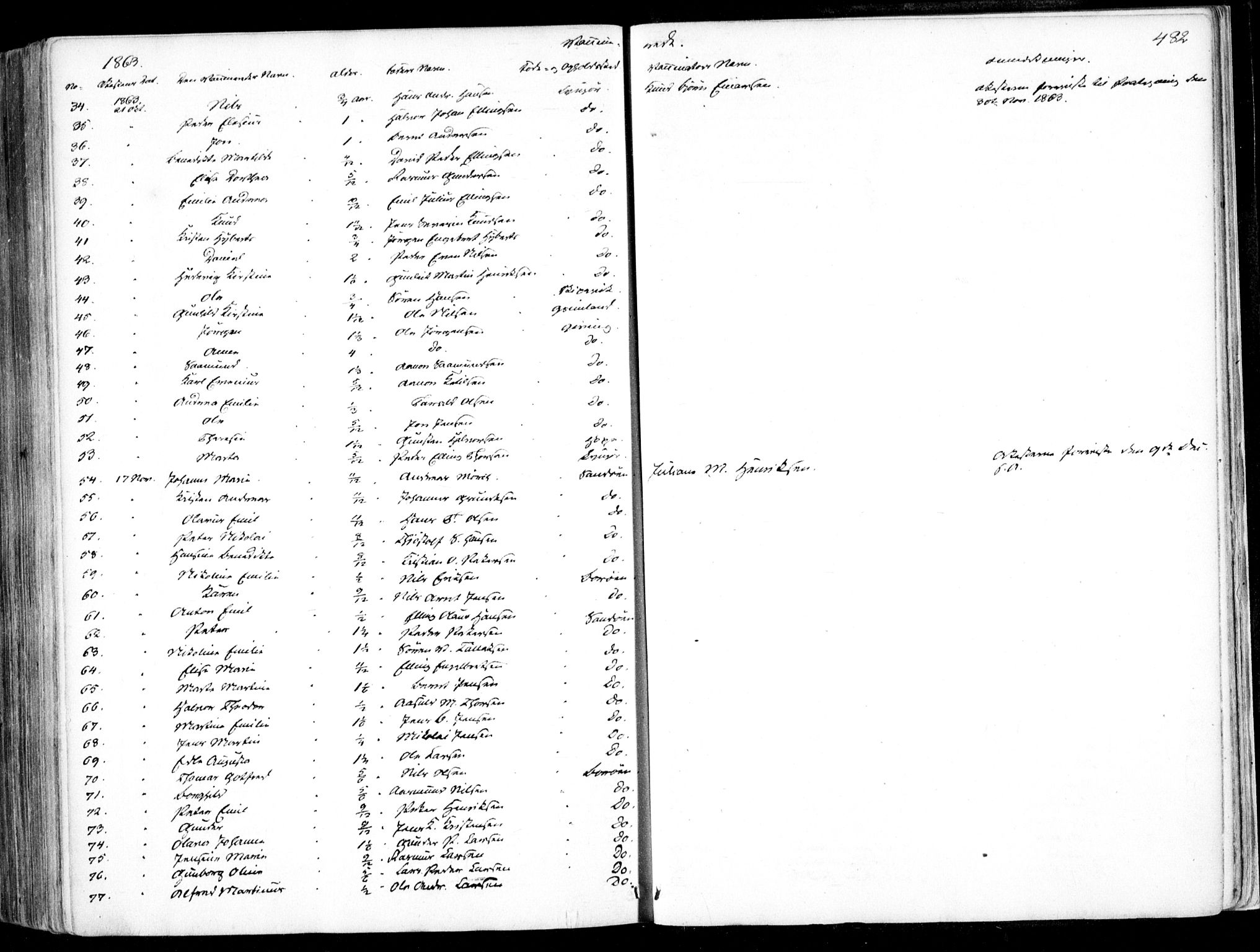 Dypvåg sokneprestkontor, SAK/1111-0007/F/Fa/Faa/L0006: Parish register (official) no. A 6, 1855-1872, p. 482