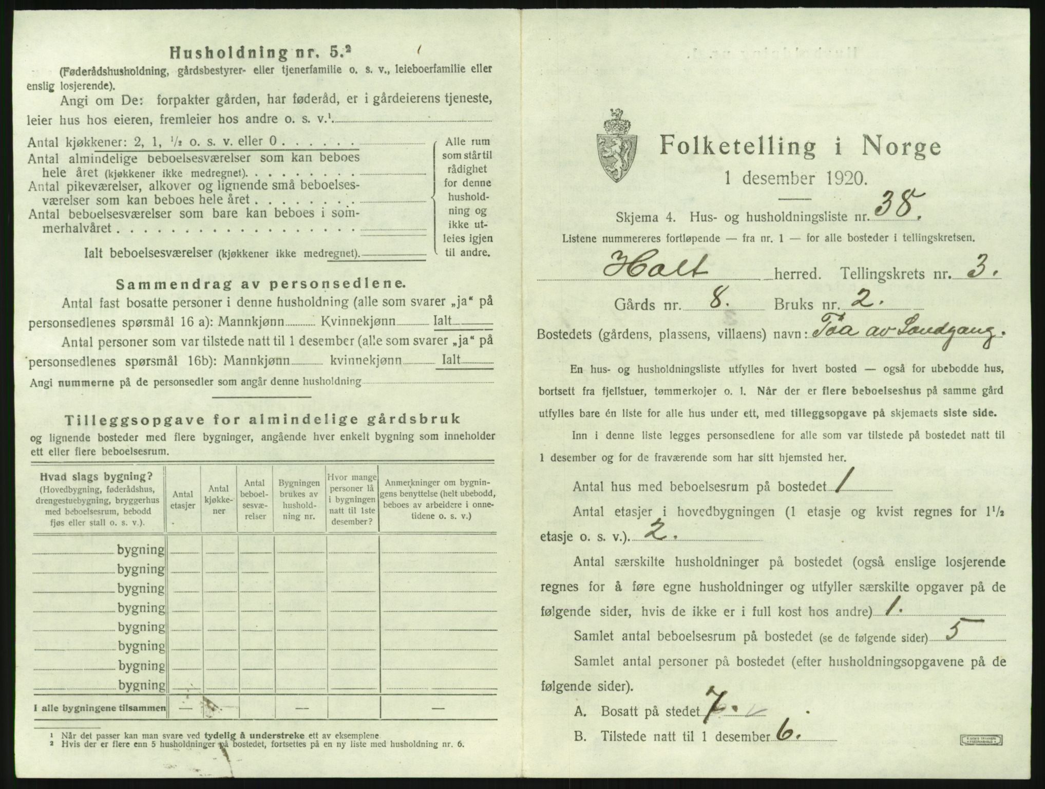 SAK, 1920 census for Holt, 1920, p. 308