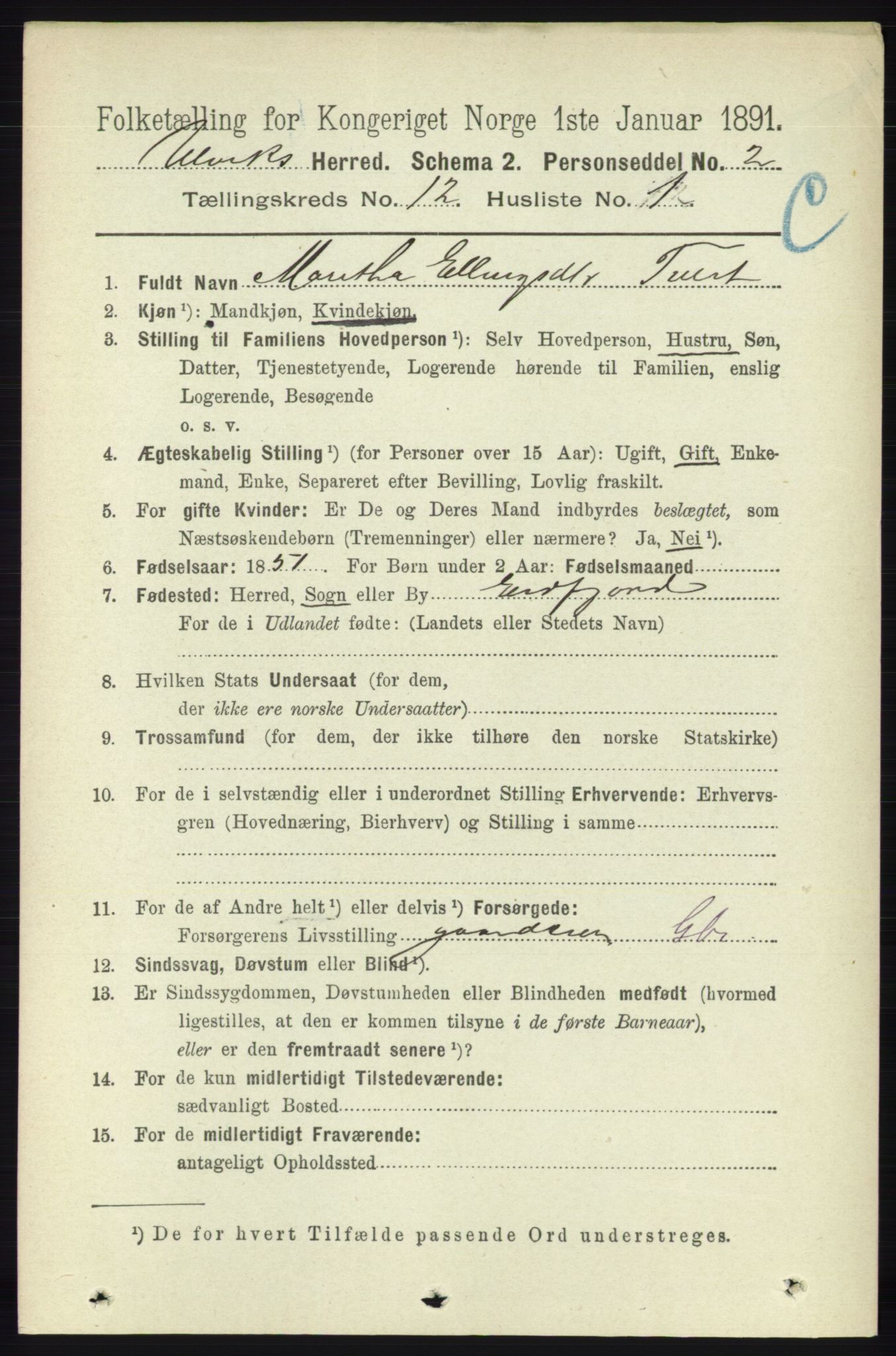 RA, 1891 census for 1233 Ulvik, 1891, p. 3644