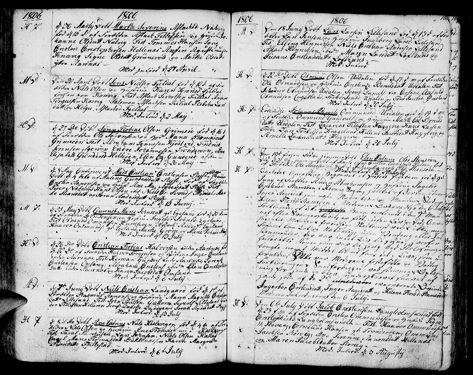 Vestre Moland sokneprestkontor, SAK/1111-0046/F/Fa/Fab/L0002: Parish register (official) no. A 2, 1760-1816, p. 108