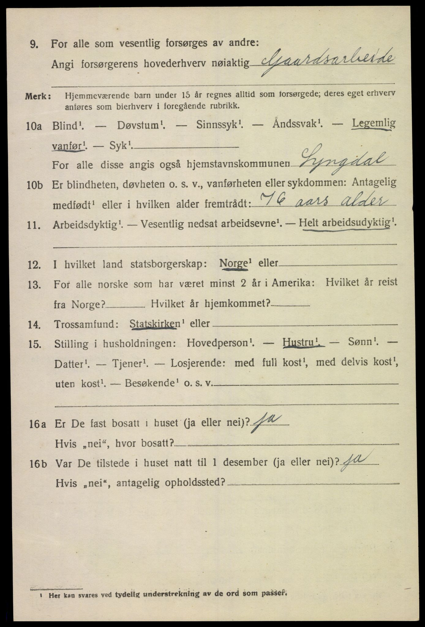 SAK, 1920 census for Lyngdal, 1920, p. 5350