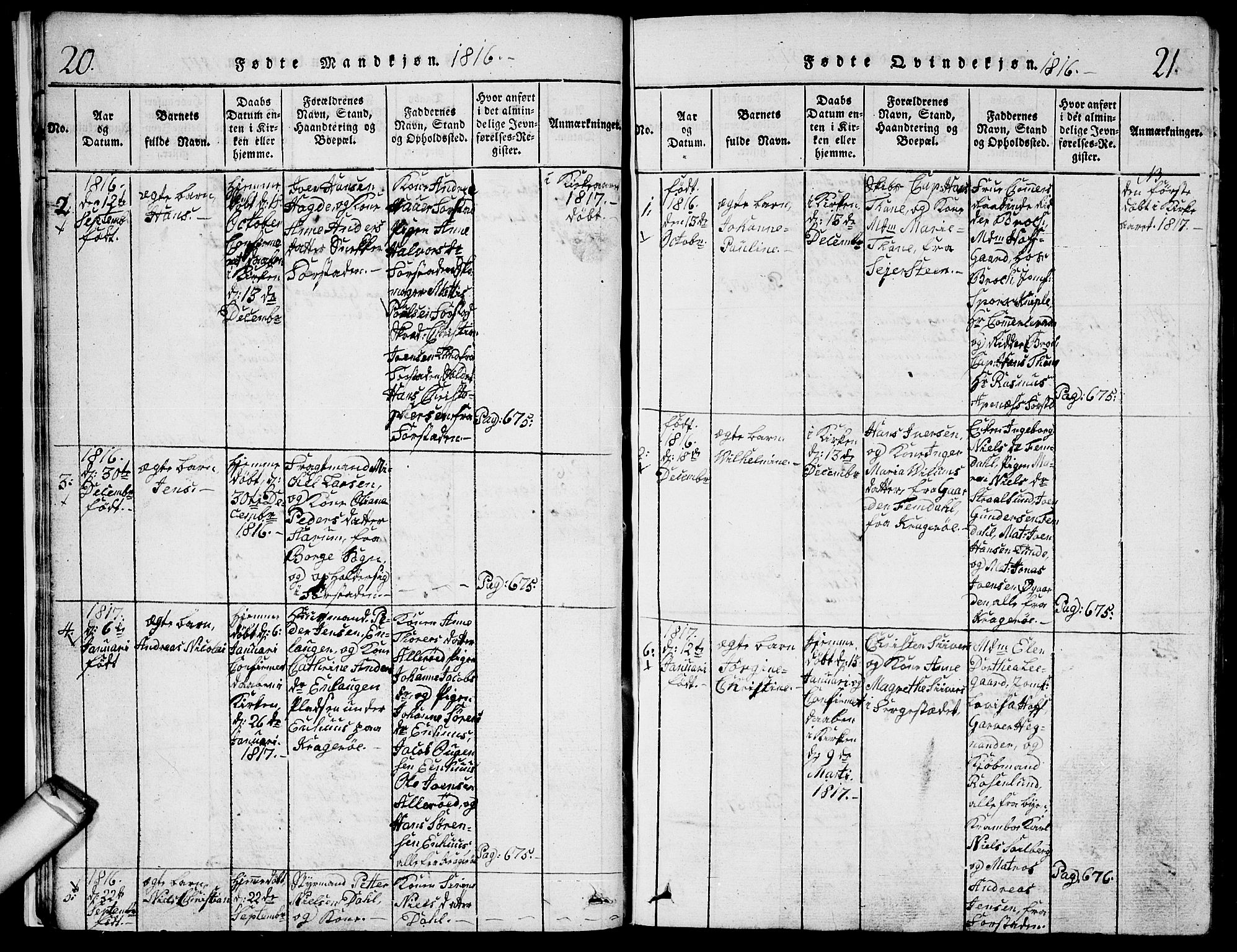 Glemmen prestekontor Kirkebøker, AV/SAO-A-10908/G/Ga/L0001: Parish register (copy) no. 1, 1816-1838, p. 20-21