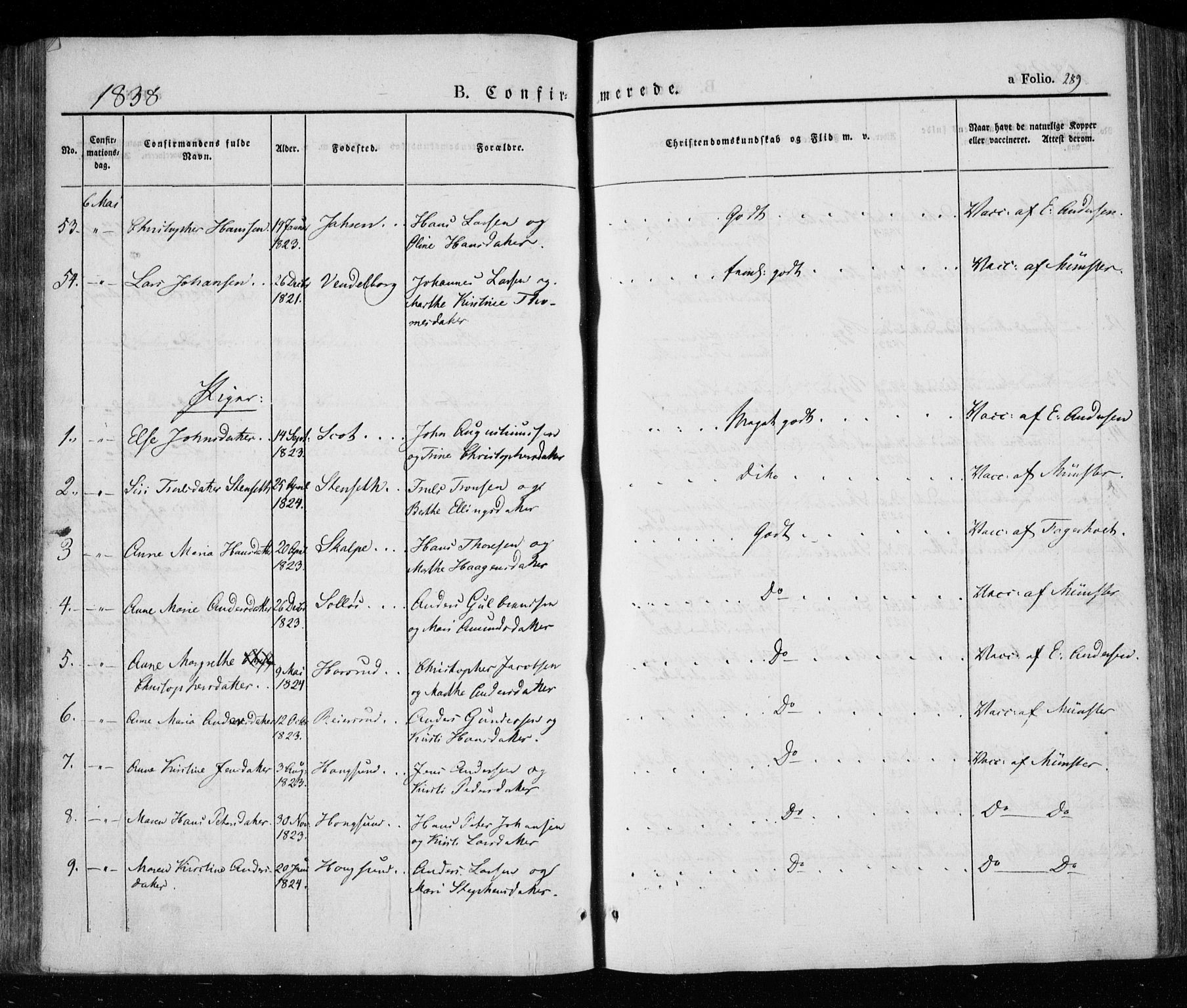 Eiker kirkebøker, AV/SAKO-A-4/F/Fa/L0013a: Parish register (official) no. I 13A, 1832-1845, p. 289